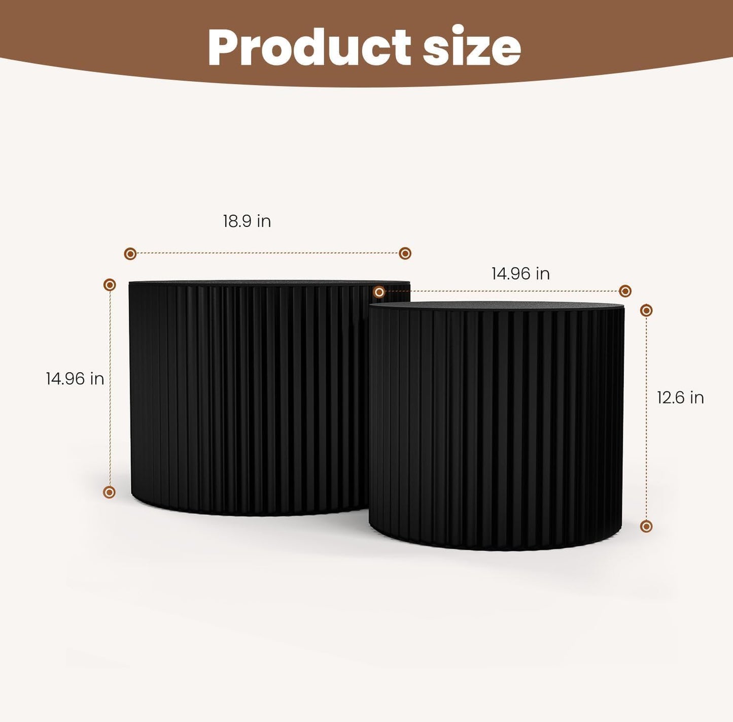 WXFKLDJ Round Nesting Coffee Table Set Cylindrical Wooden Coffee Table Sofa Center Table Circle Embossed Design Side Table for Living Room Apartment No Assembly (Round Black Small)