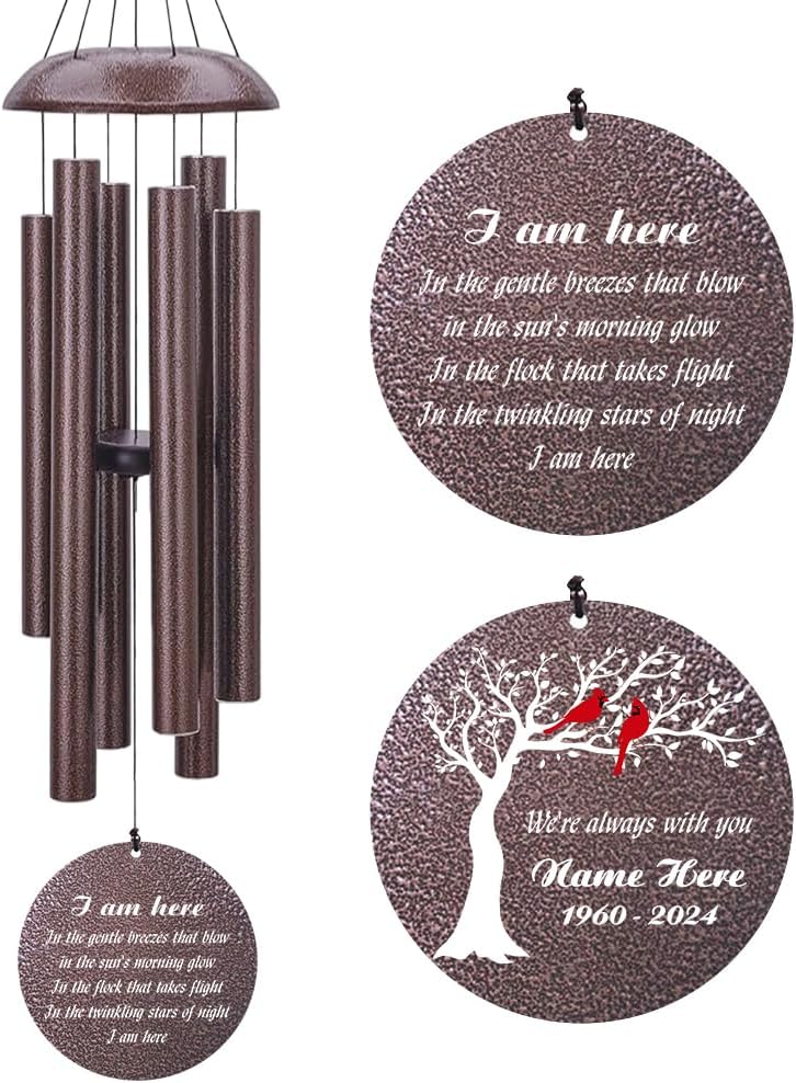 Personalized Sympathy Wind Chimes, Personalized Wind Chimes for Loss of Loved One, Commemorative Sympathy Gifts for Funerals, in Memory of Dad/Mom/Husband/Wife, Ship from US