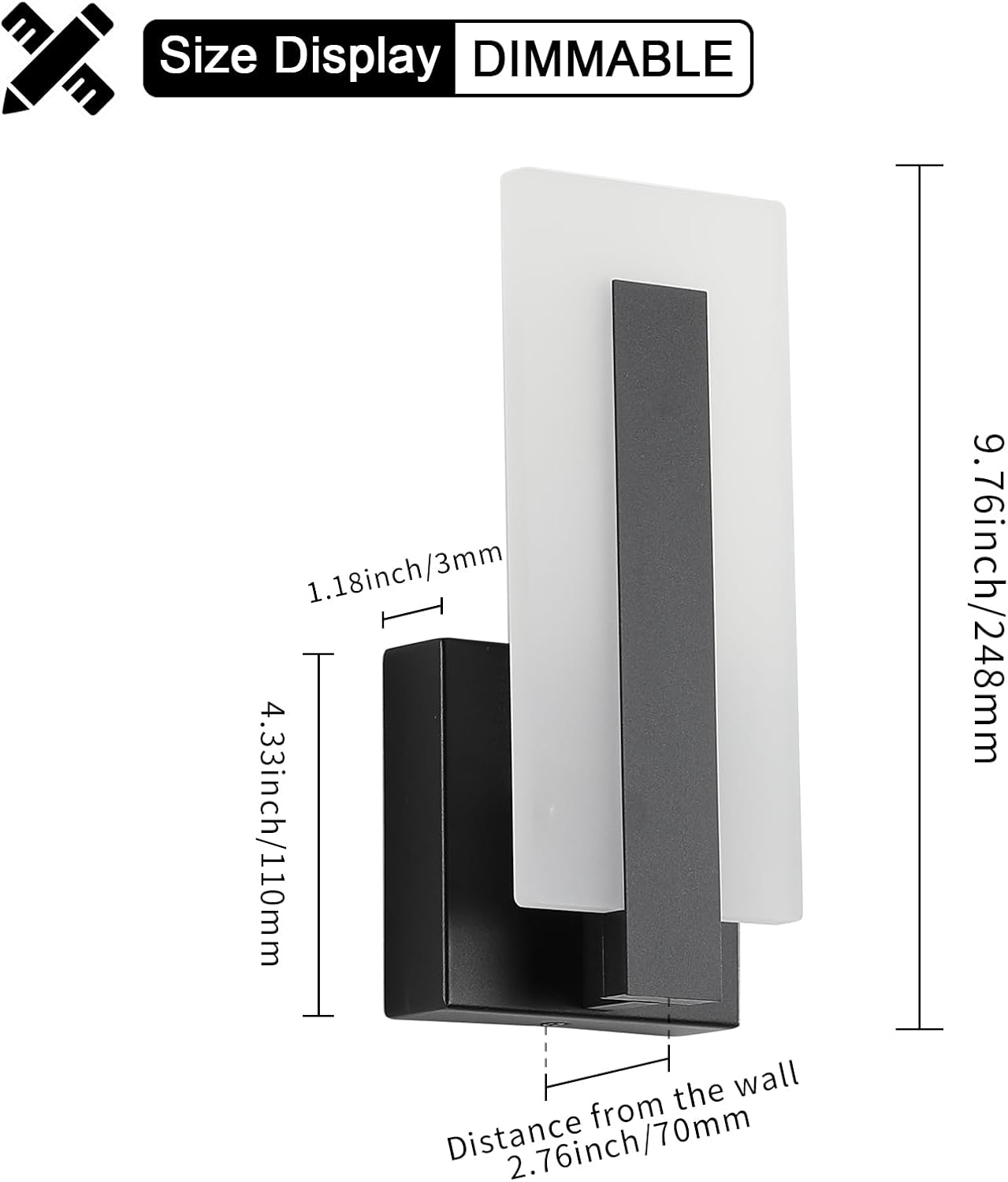 Joosenhouse Modern LED Wall Sconce Dimmable Wall Mounted Lamp Set of 2, Black 3000K Warm White Wall Lamp, Hardwired Bathroom Vanity Light, Indoor Wall Lights for Hallway, Bedroom, Study, Living Room.