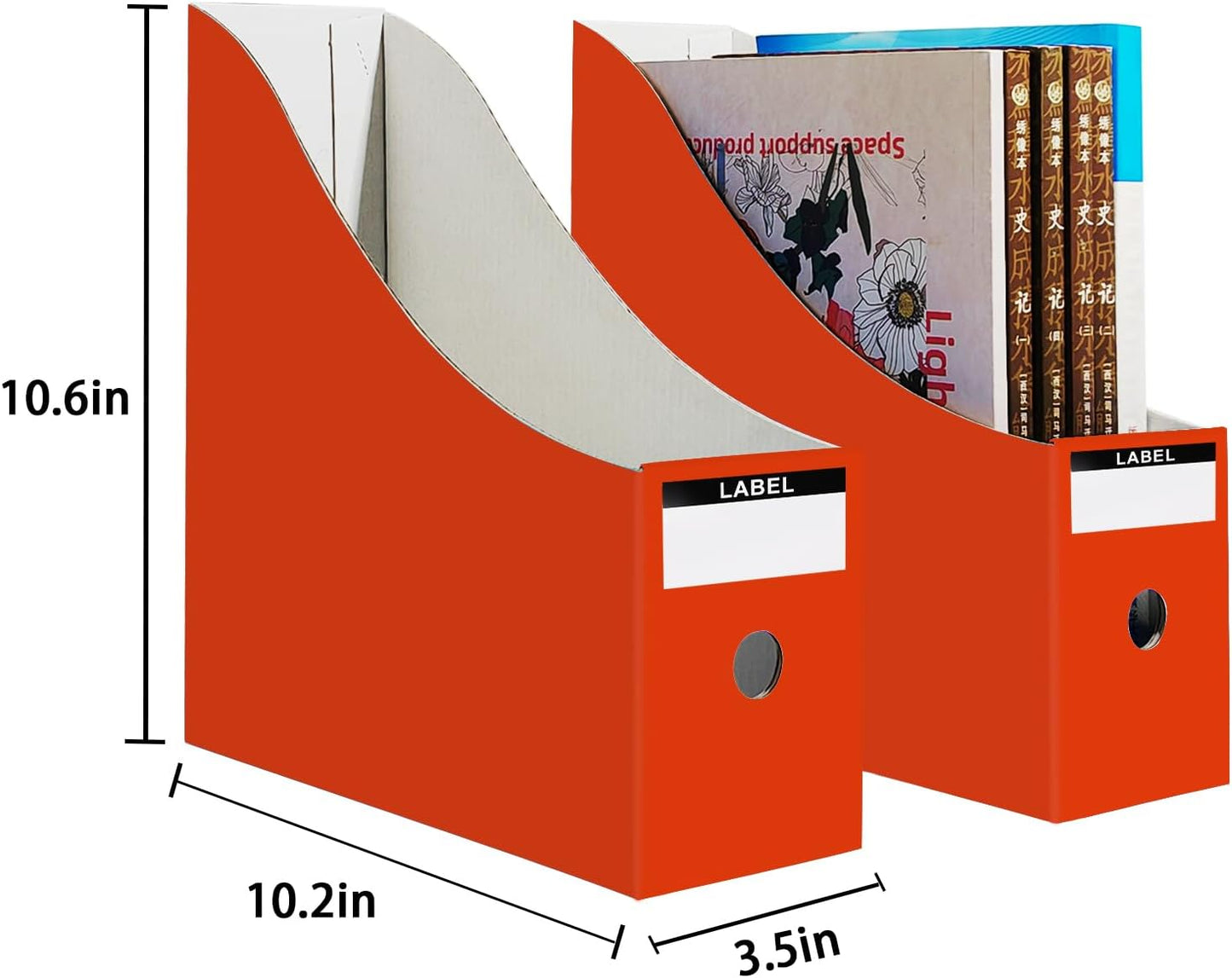 Cardboard Magazine Holder (24 Pack), Sturdy Book Bins for Classroom, Vertical File Folder Organizer, 10.6'' 10.2'' 3.5'' Inch Magazine Rack (Orange-Red, 24 Pack)