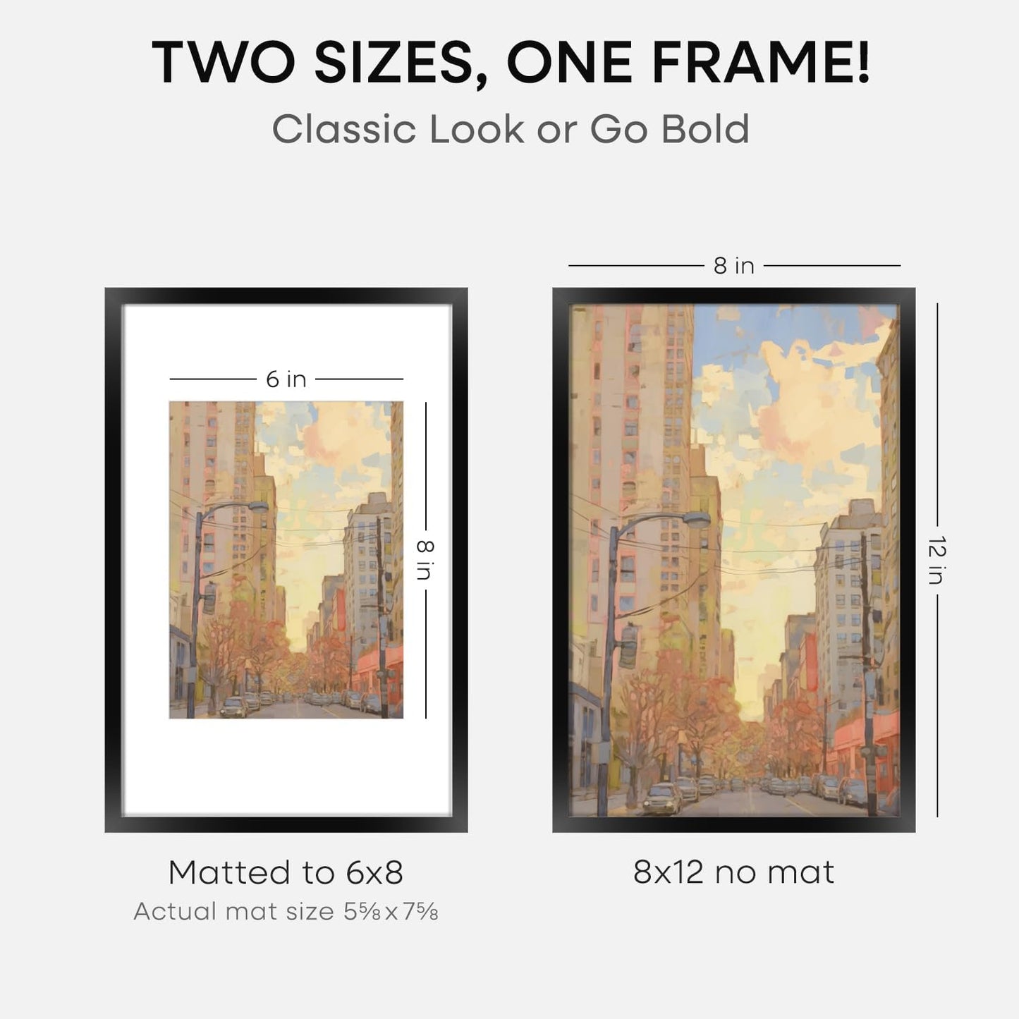 Homeforia 8x12 Picture Frame Black, High End Metal 8 x 12 Poster Frames with Mat 6 by 8 for Photo, 12x8 Frame Matted to 6x8 inch Print, 8by12 Wall or Tabletop Frame, Tempered Glass, Wall Kit, Set of 1