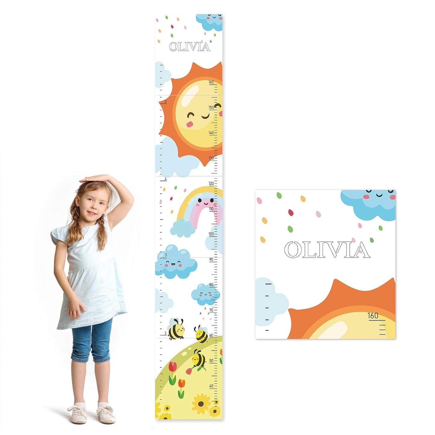 Personalized Name Growth Chart for Wall, Sun Rainbow Height Chart for Kids, No-Drill Growth Chart for Wall, Perfect as Kids Room Decor & Thoughtful Birthday Gift for Boys and Girls