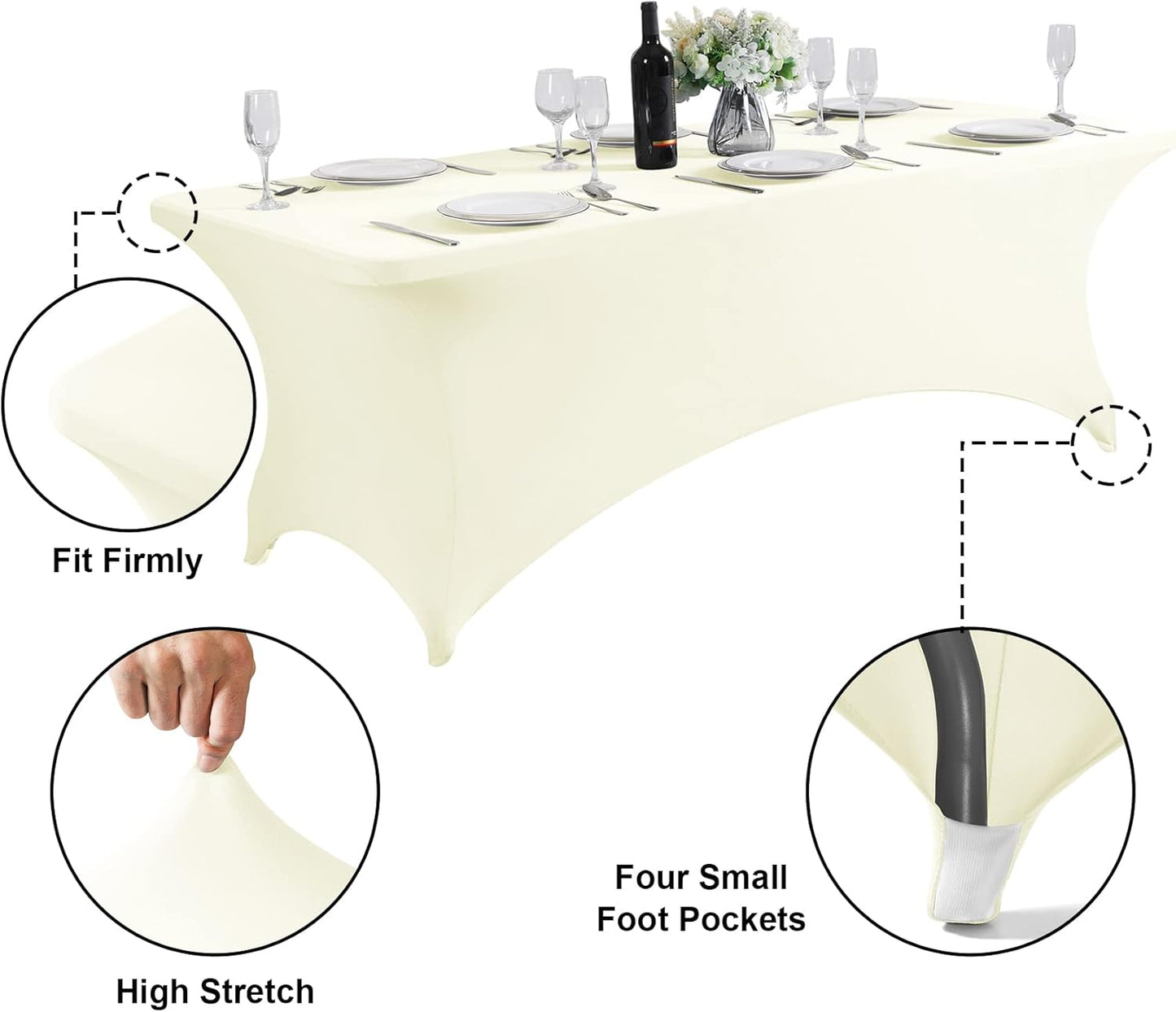 SuperO Waterproof Spandex Table Cover for 4FT Table Universal Fitted Stretch Tablecloth for Party, Banquet, Wedding and Events-Ivory