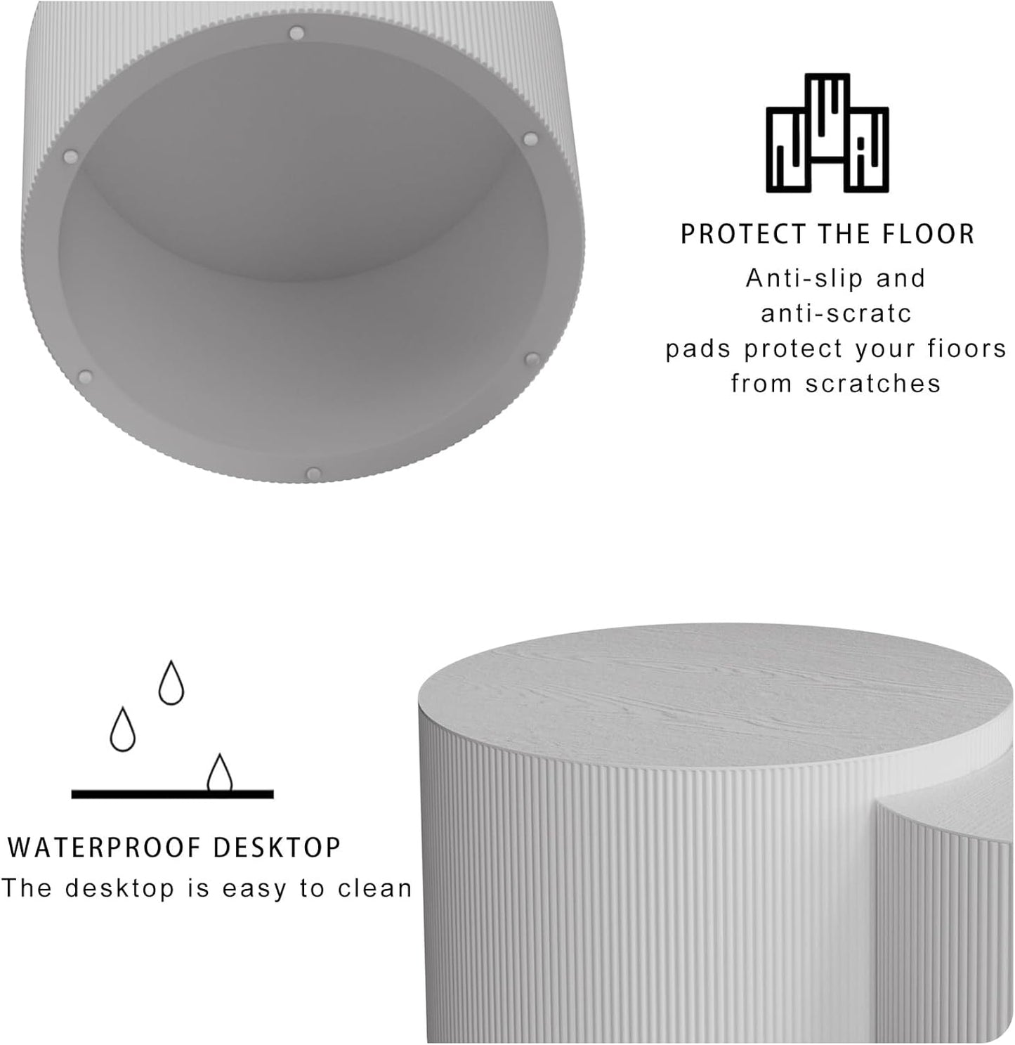 Round Coffee Table Set of 2, Nesting Coffee Table and End Table Set Small Circle Drum Side Table for Living Room Office, No Assembly (D White Crescent)