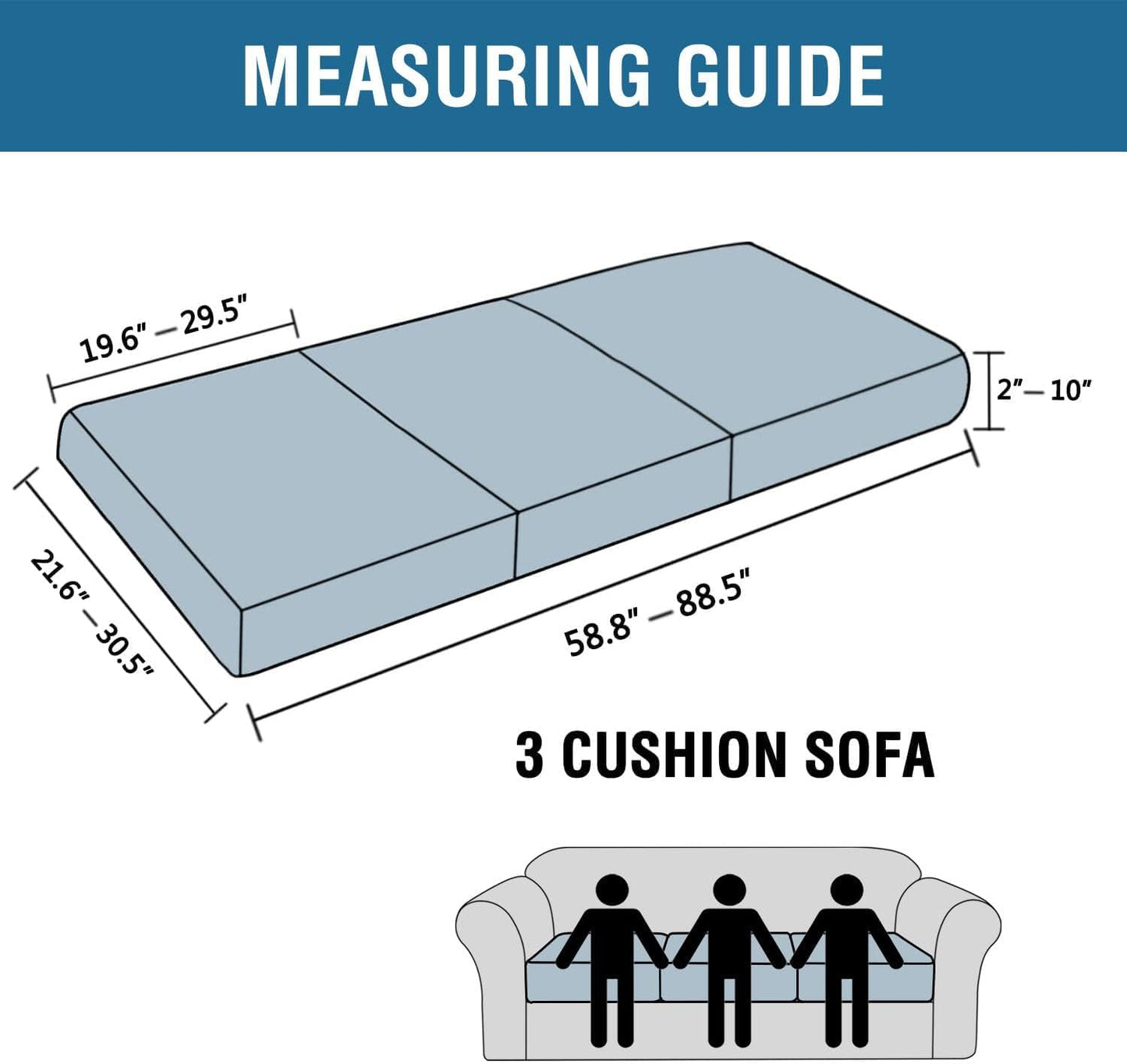 H.VERSAILTEX Super Stretch Individual Seat Cushion Covers - Sofa & Couch Cushion Slipcover Sets - Thick Jacquard Textured Twill Fabric (3 Piece, Rust)