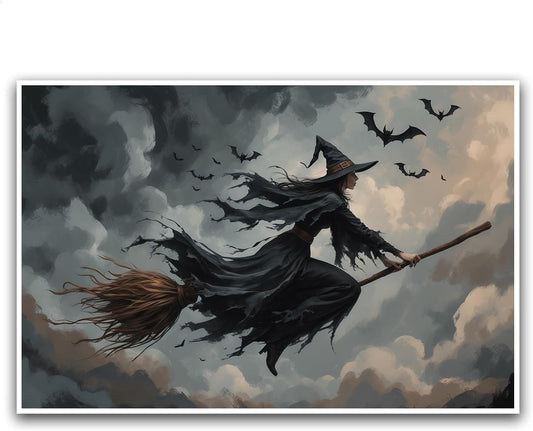 JFHCQJPK Witch and bat flying Halloween poster suitable for home party wall decoration retro Halloween preppy style wall art canvas print suitable for room decoration20x30in Frameless