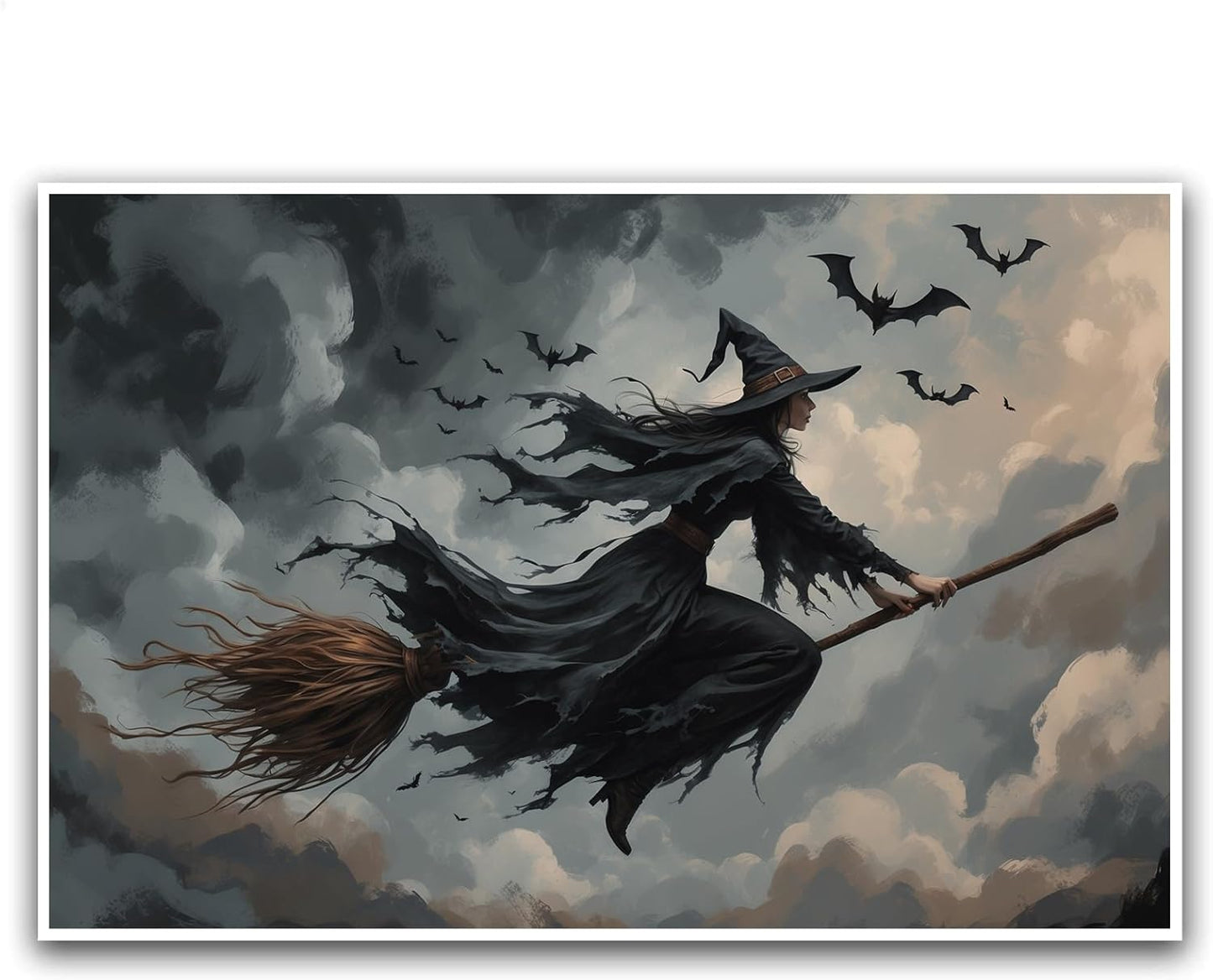 JFHCQJPK Witch and bat flying Halloween poster suitable for home party wall decoration retro Halloween preppy style wall art canvas print suitable for room decoration16x24in Frameless