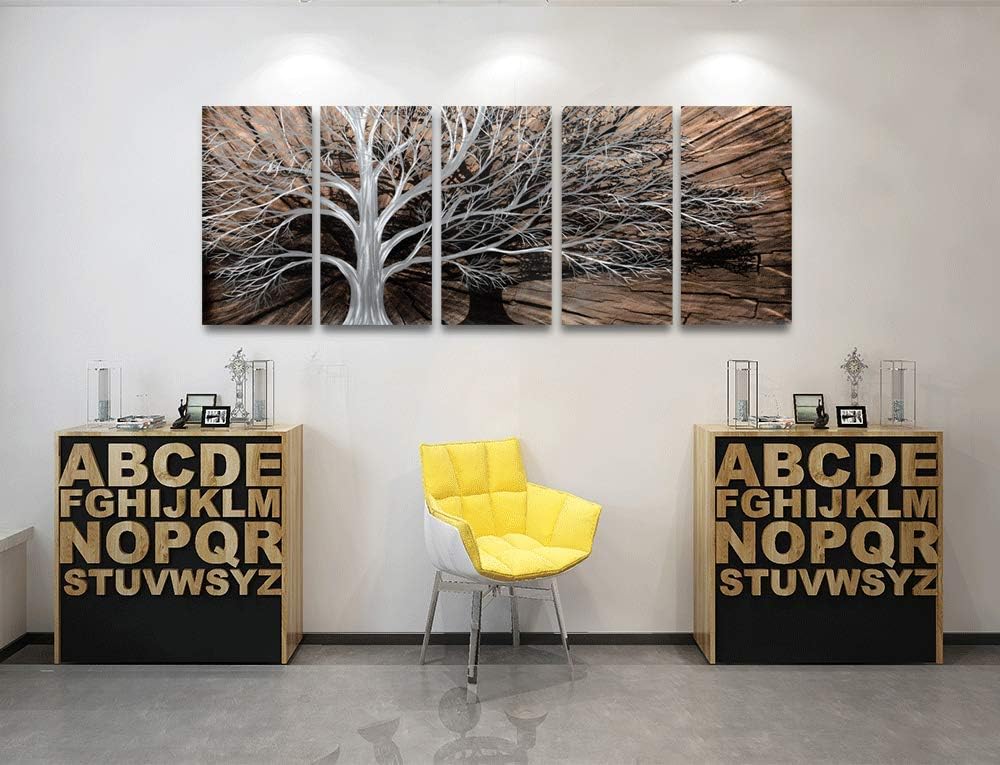 Yihui Arts Tree of Life Metal Wall Art Set - Handcrafted 3D Aluminum Sculpture, Silver Couples Artwork for Home Decor - Perfect Living Room, Bedroom, or Office Accent