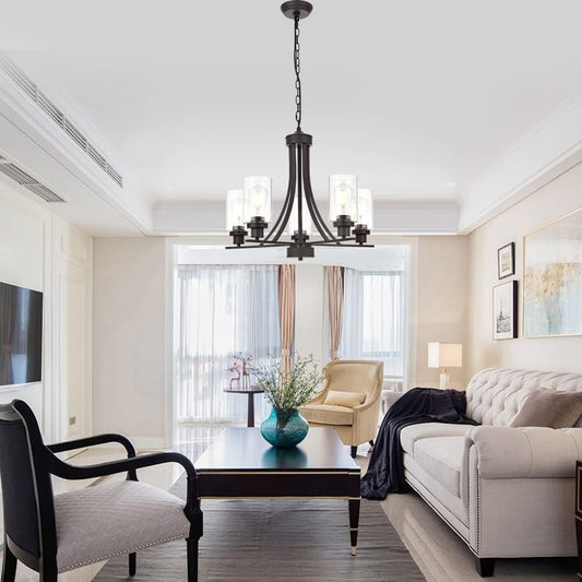 BONLICHT Rustic Kitchen Island 5-Light Oil-Rubbed Bronze Traditional Chandelier Industrial Vintage Pendant Lights Classic Glass Ceiling Lighting UL Listed