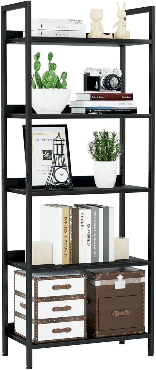 NUMENN Bookshelf, 5 Tier Bookshelves, Home Office Bookcase Shelf Storage Organizer, Free Standing Storage Shelving Unit for Bedroom, Living Room and Home Office, Black