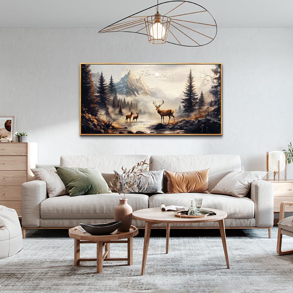 KELIYUAN Canvas Wall Art For Living Room Large Wall Decor For Bedroom Landscape Painting Of Elk Mountain Pictures Office Restaurant Wall Decoration Modern Room Home Decor Wood Framed 20"X40"