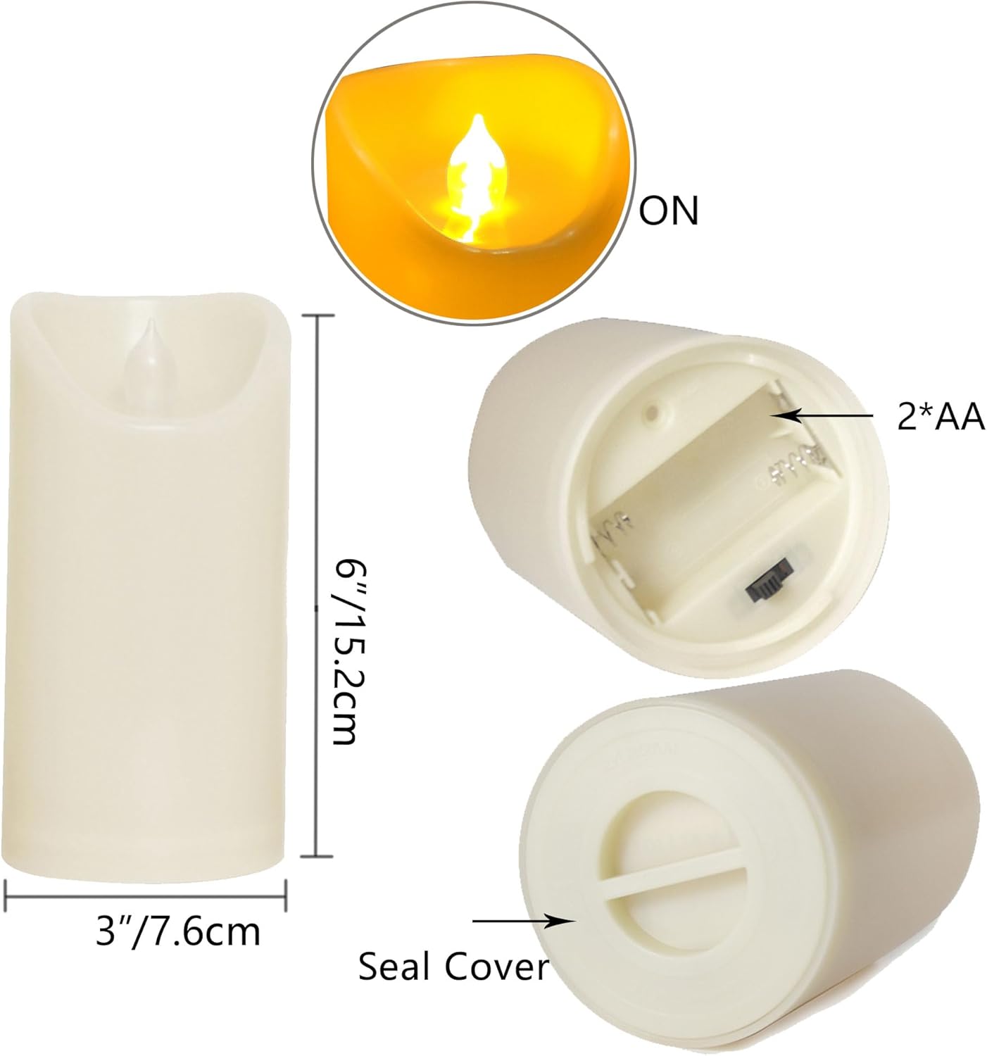 Waterproof Outdoor Battery Operated Flameless Candles with Auto Timer Flickering Plastic Resin Electric LED Pillar Lights for Lantern Patio Garden Wedding Party Decorations 3x6 Inches Ivory 2 Pack