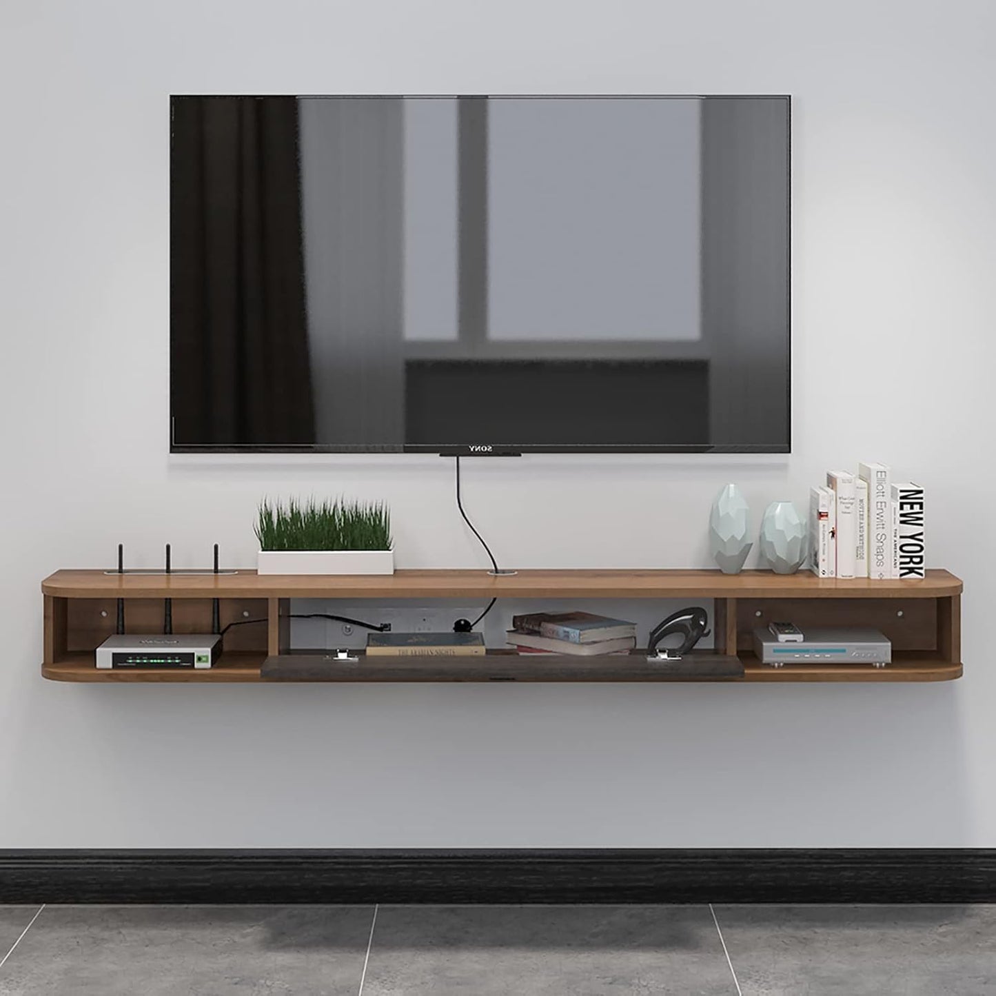 Pmnianhua Floating TV Console, 78'' Wall Mounted TV Stand for Bedroom & Livingroom - Walnut