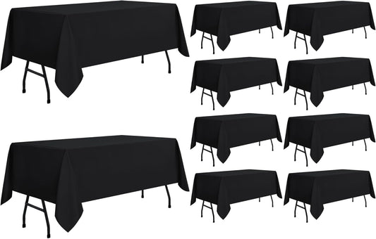 sancua 10 Pack Black Tablecloth 60 x 84 Inch, Rectangle Table Cloth for 4ft Tables - Stain and Wrinkle Resistant Washable Polyester Table Cover for Dining Wedding Banquet Party Buffet Restaurant