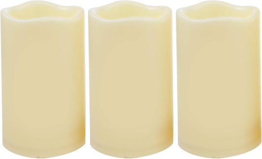 CANDLE CHOICE 3 Waterproof Outdoor Battery Operated Flameless LED Pillar Candle with Timer Flickering Plastic Resin Electric Decorative Light for Lantern Patio Garden Home Decor Party Wedding