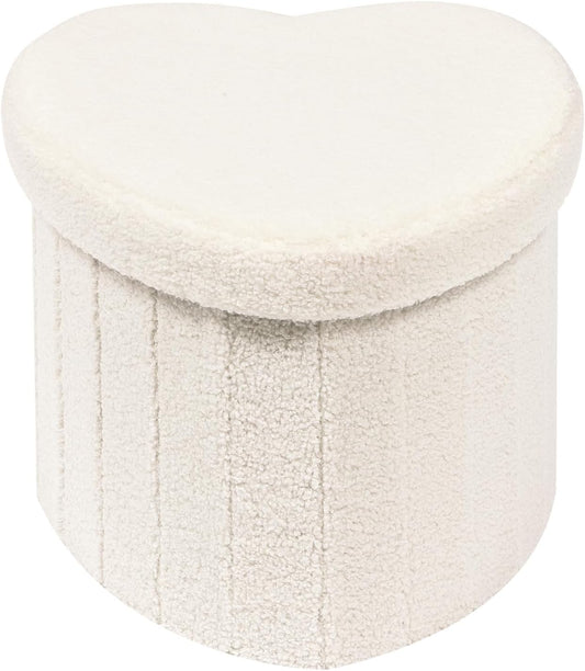 B FSOBEIIALEO Storage Ottoman Cube, Heart Shaped Ottomans with Storage Foot Stool Footrest for Lving Room, Boucle Ottoman Seat for Dorm Room,Faux Teddy Fur, Cream White 15"x15"x15"