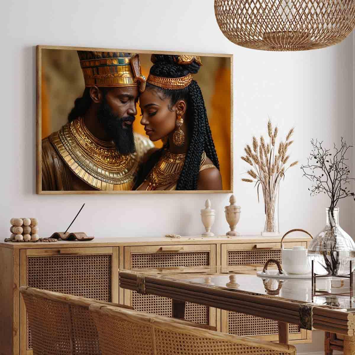 African American Wall Art Canvas King And Queen Wall Art Portrait Black Men And Women Painting Love Black Couple Painting Gold Crown African Woman Picture Abstract Living Room Decor 16x24inch No Frame