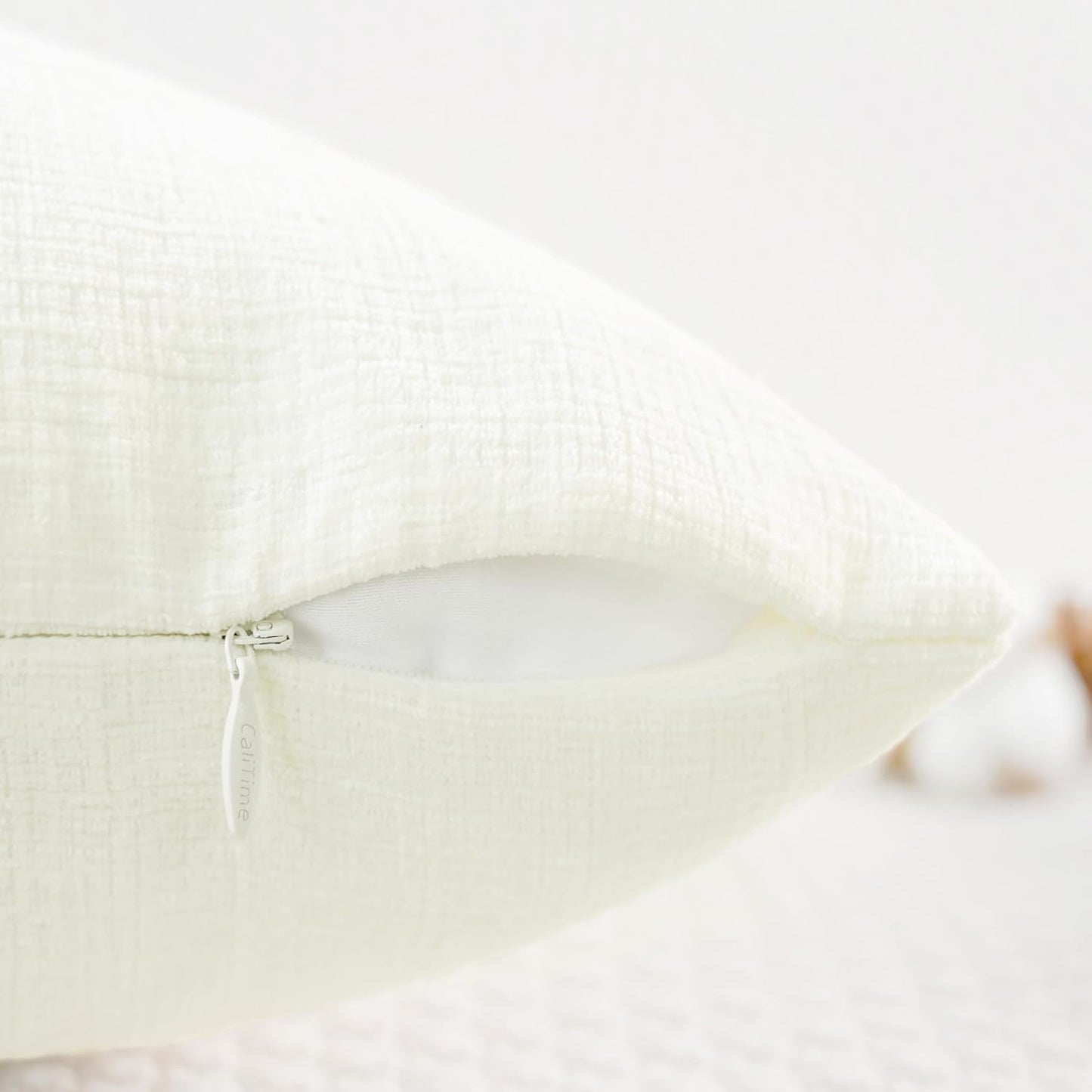 CaliTime Throw Pillow Covers Decorative 16 X 26 Inches Pack of 2 Cozy Chenille Cushion Cases for Couch Sofa Bed Living Room Home Cream