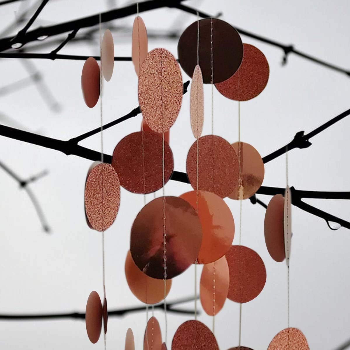 6 Pcs Glitter Rose Gold Paper Circle Dots Garland Party Hanging Decorations Bachelorette Party Engagement Party Bridal Shower Wedding Baby Shower Birthday Party Supplies Cute Photo Backdrop (52 Feet)