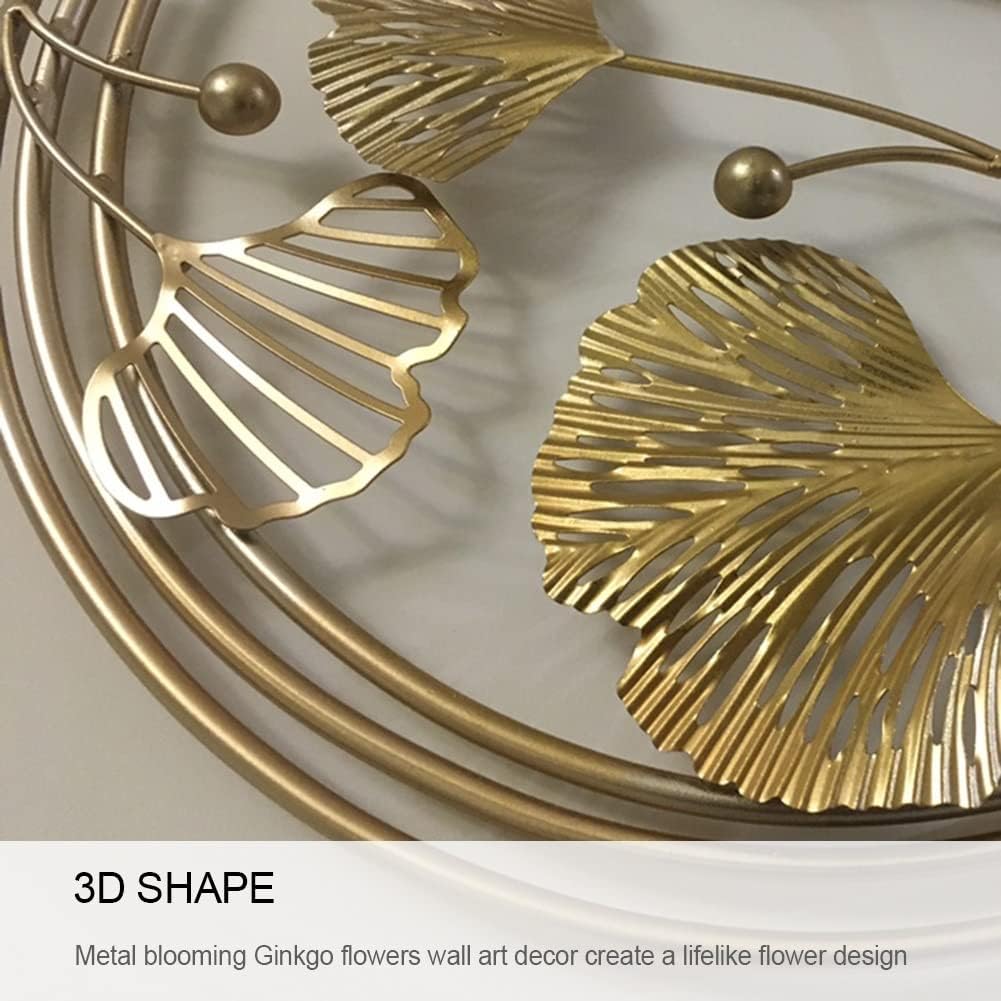 CDDUOLA 3D Room Wall Decor, Handmade Art Metal Round Golden Ginkgo Leaf Decorative Wall Sculpture for Home Living Room And Bedroom, 2 Pack