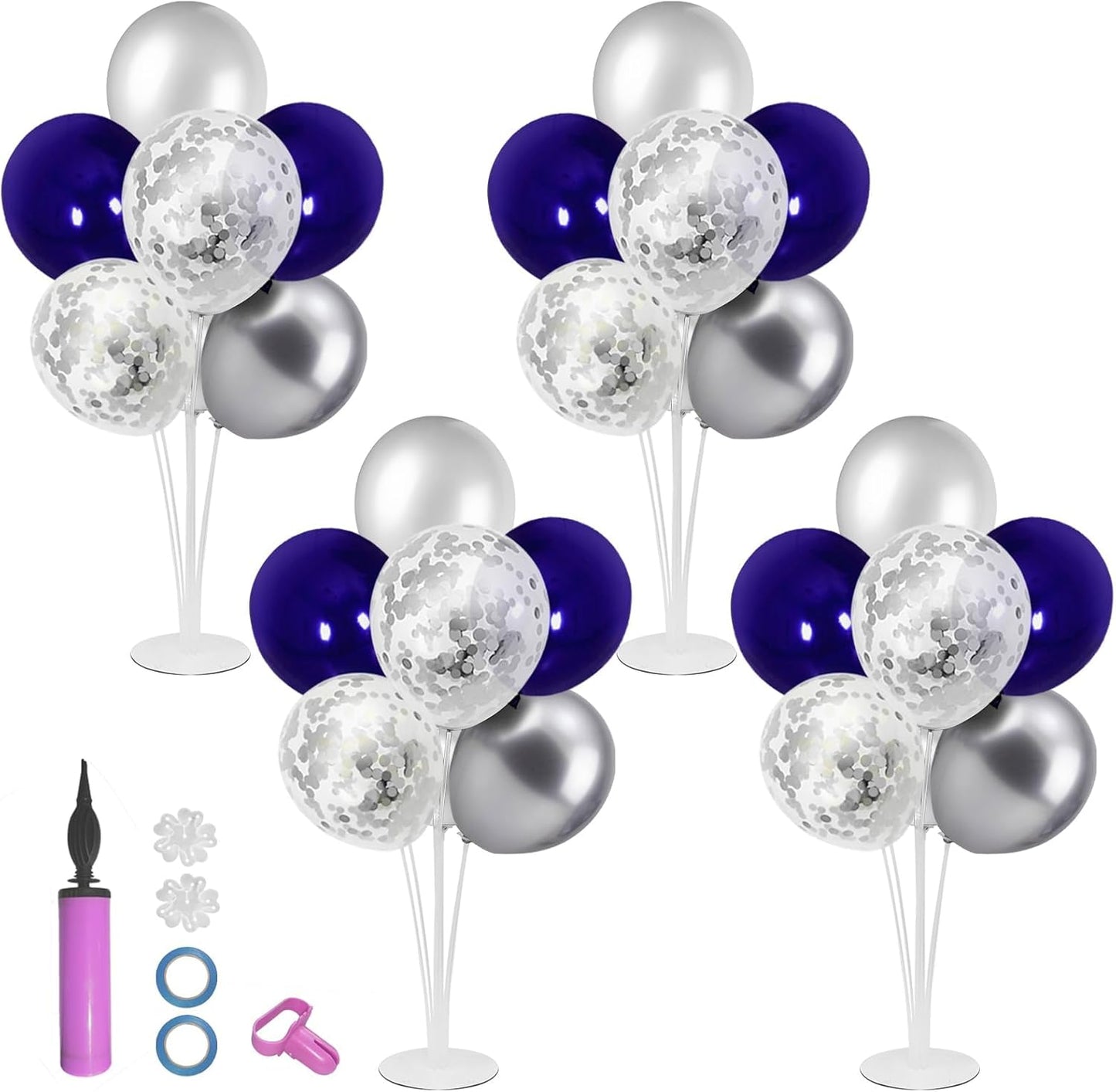 Balloon Stand with Silver and Navy Blue Balloons, Centerpiece Table Decorations for Birthday Wedding Anniversary New Year Graduation Decorations Class of 2025(Silver navy set4)