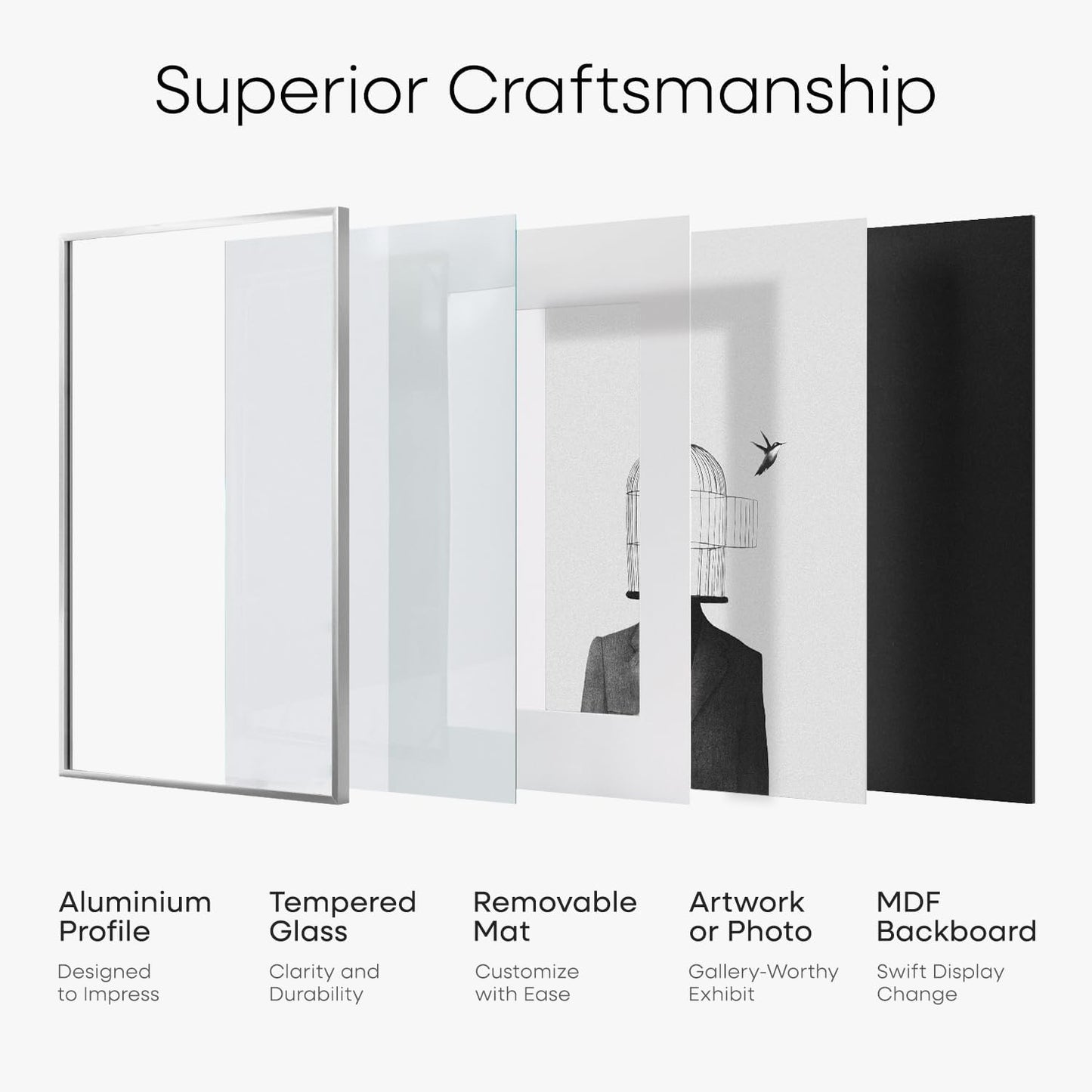 Homeforia Silver Picture Frame 8x10, High End Metal 8 x 10 Photo Frames with Mat 5 by 7 Art, 10x8 Thin Frame Matted to 5x7 inch Print, 10by8 Wall or Tabletop Frames, Tempered Glass, Wall Kit, Set of 1