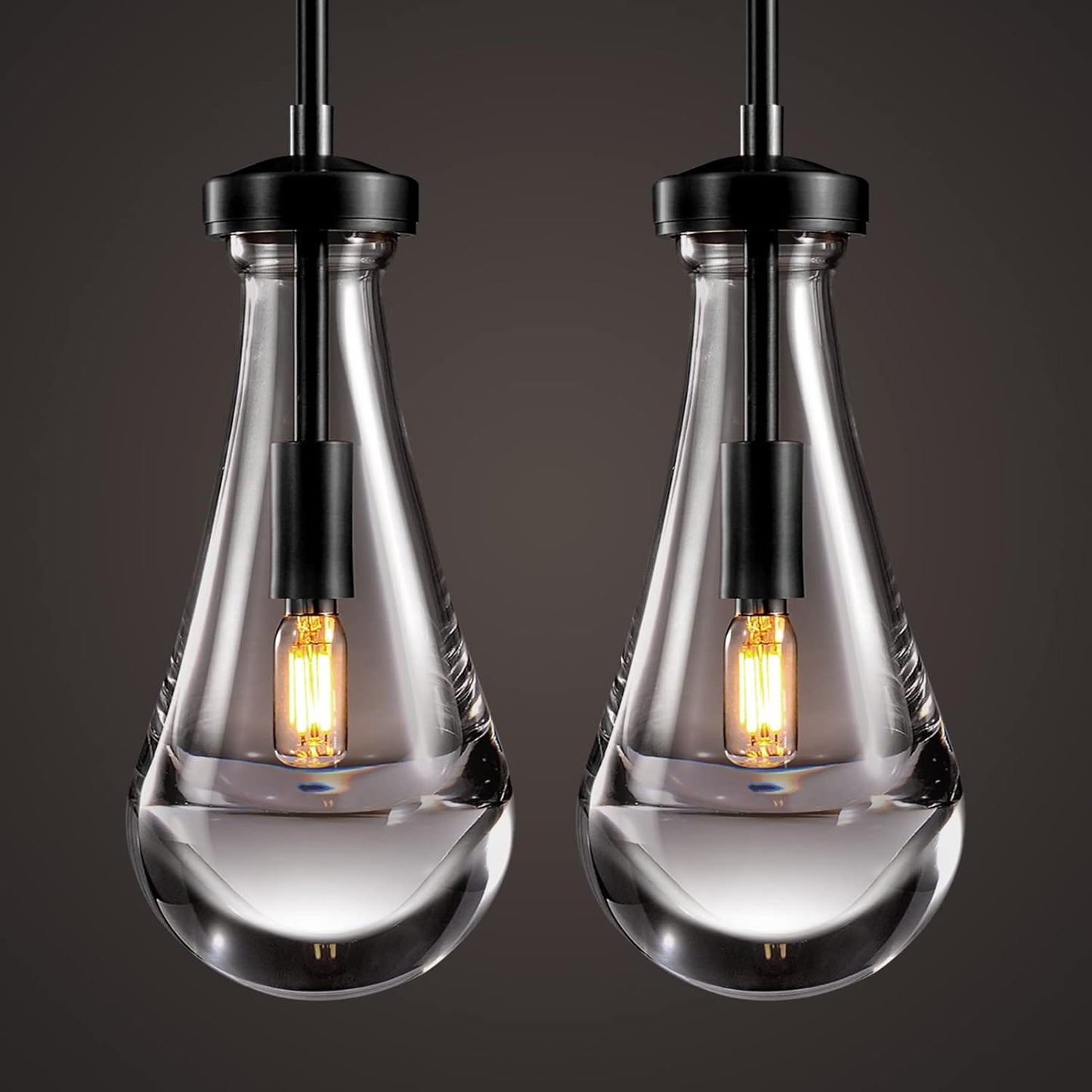 Raindrop Pendant Lights, Bronze Modern Pendant Lights for Kitchen Island with Rod, Penadant Light Fixtures, Chandelier for Living Room Hallway,Bedroom Pendant Light, Bulb Included