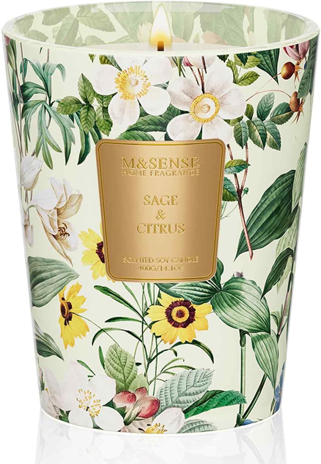 M&SENSE Sage Citrus Scented Natural Soy Wax Candle, 14.1oz 60 Hours Long Lasting Slow Burning Candles for Home Decor, Aromatherapy Candle for Stress Relief