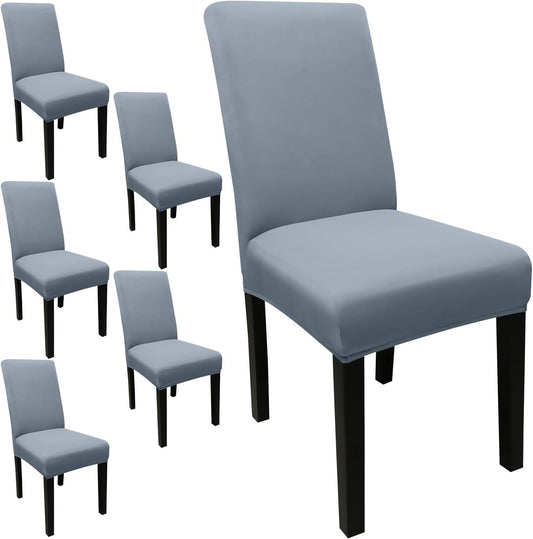 JQinHome 6 Pcs Dining Chair Slipcover,High Stretch Removable Washable Chair Seat Protector Cover for Home Party Hotel Wedding Ceremony(Light Grey)