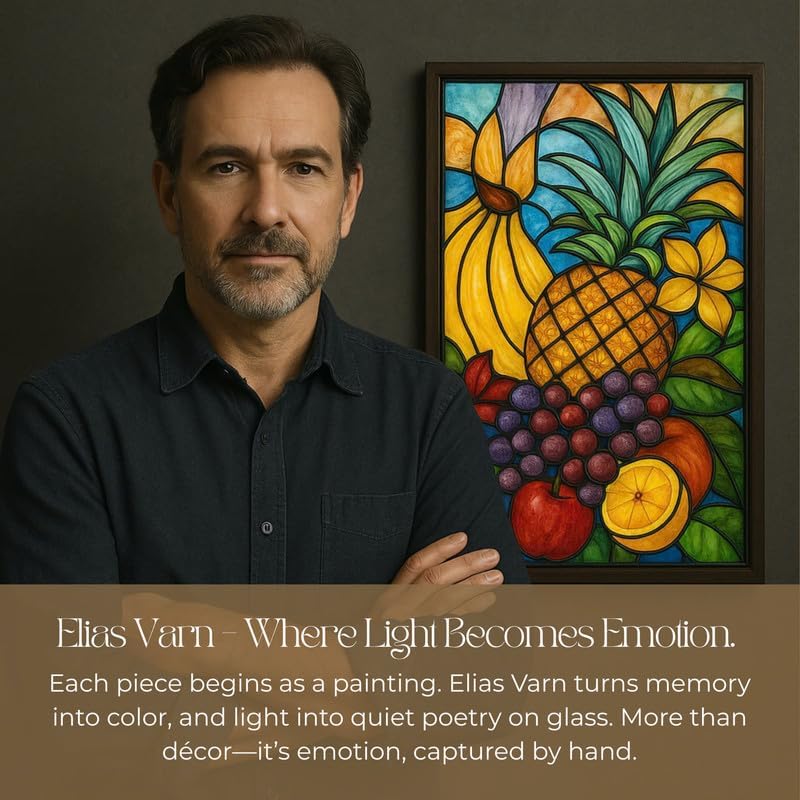 Rectangle Ocean Wave Stained Glass Suncatcher 4 Season Colorful Window Wall Ornament Hand-Painted Glass Panel Decor Gift for Women Christmas Thanksgiving Gift 15"x11"