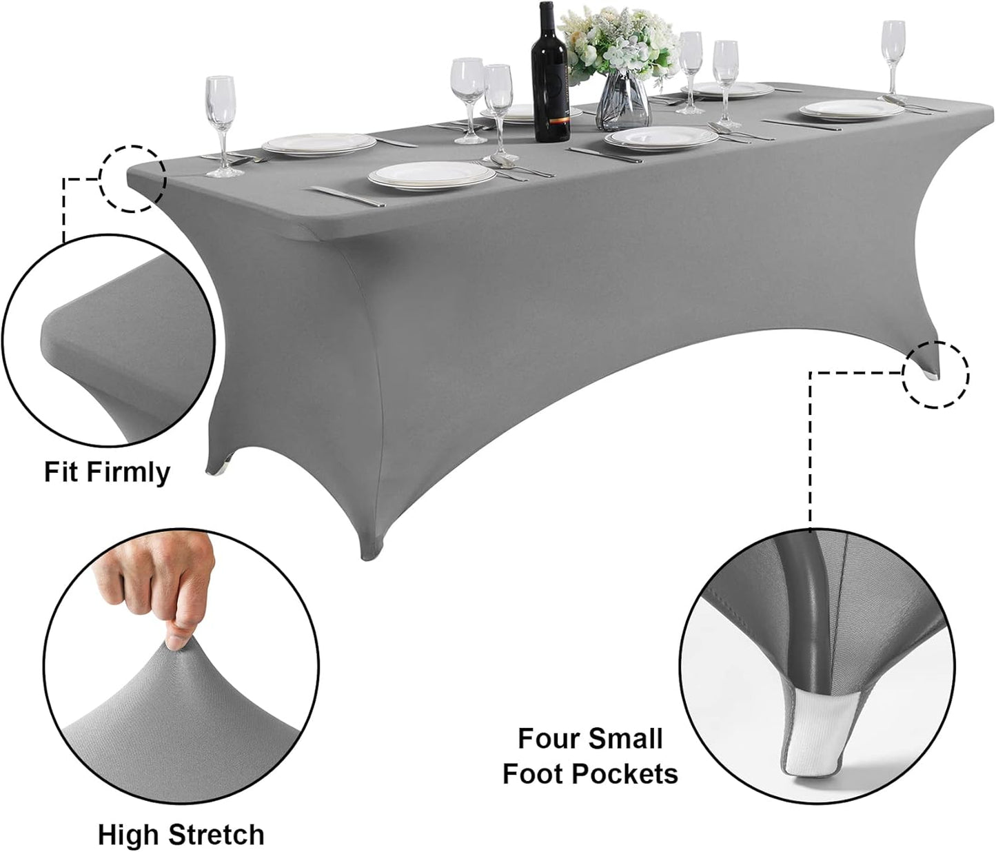 SuperO 2Pack Waterproof Spandex Table Cover for 4FT Table Universal Fitted Stretch Tablecloth for Party, Banquet, Wedding and Events-Gray