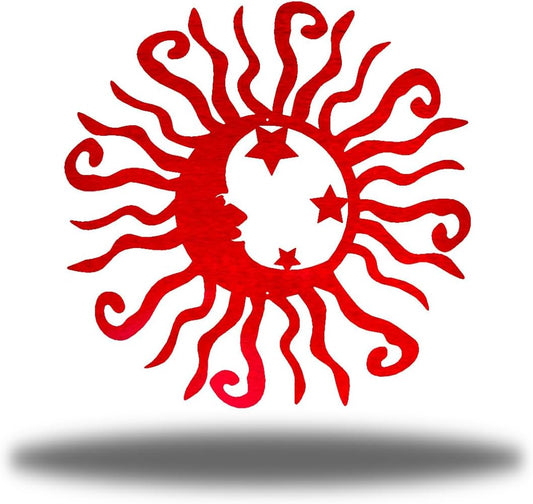 Riverside Designs Wacky Solar Moon Metal Wall Art Steel Outdoor Decor | Heavy-Duty and Waterproof | Made in USA (Red, 12L x 12W)