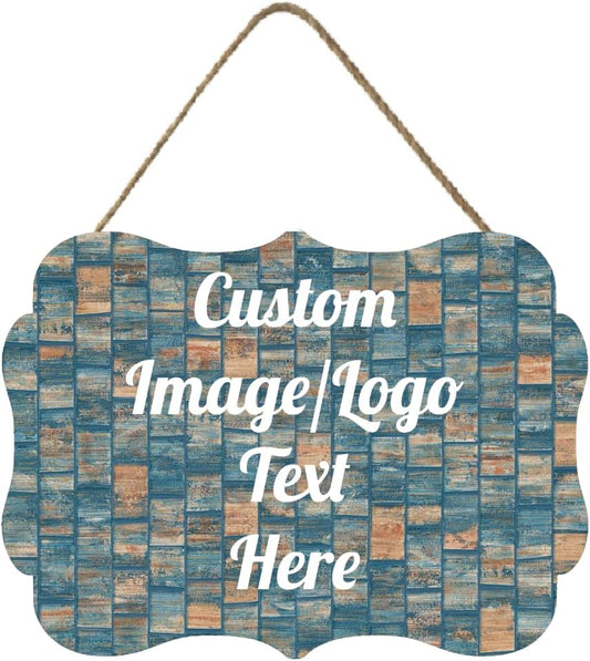 Personalized Wooden Welcome Sign for Front Door & Home - Customized Image/Text Hanging Sign Farmhouse Decor, 11.2 * 8 Inch