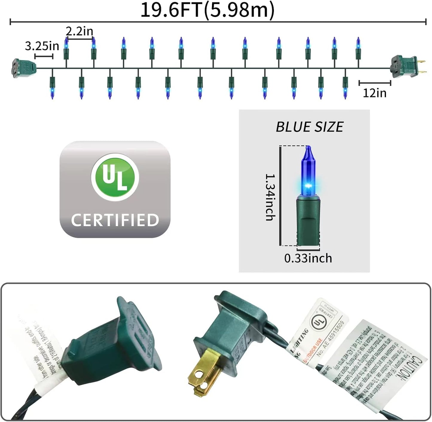 Green Wire,Blue Incandescent Bulb 100 Mini String Lights for Indoor Christmas Tree Garland Birthday Wedding Party Festival Decoration