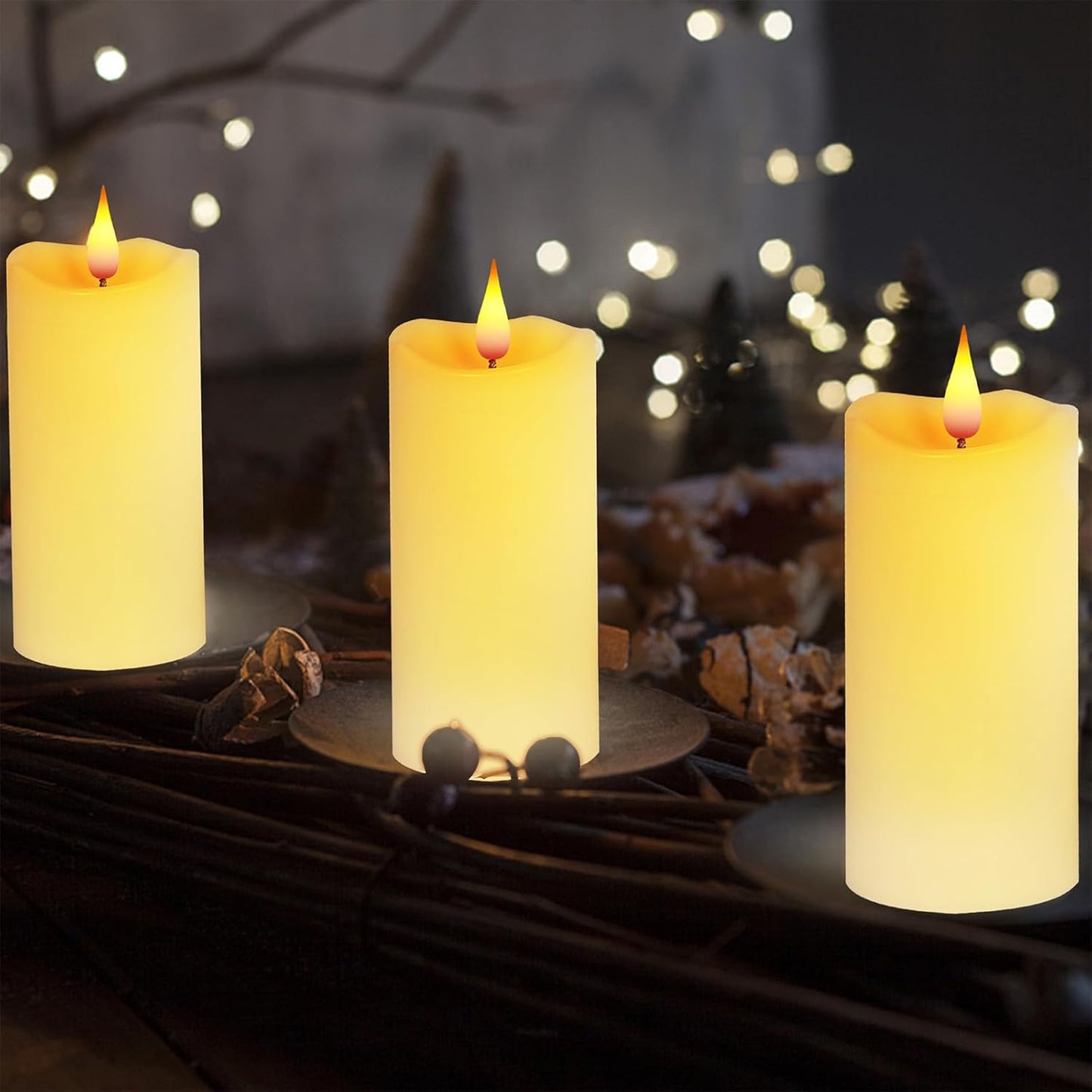 Aignis Indoor Flameless LED Candles Battery Operated with Remote Timer and Unique Double-Color Flame for Home/Wedding/Holiday Decor, Set of 2(D 2.95" x H 6")