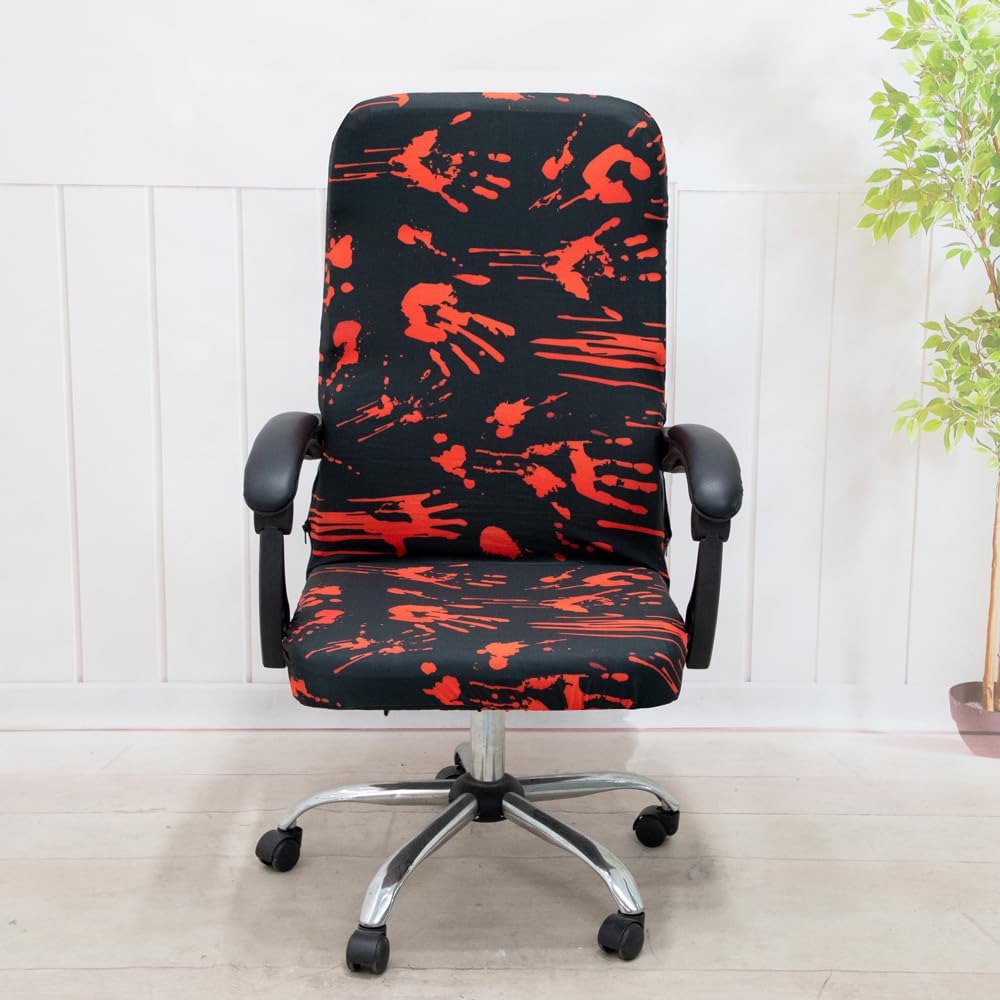 Halloween Office Chair Covers Bloody Handprints Footprints on Black Horror Theme Print Stretchable Slipcover for Modern Simplism Style High Back Boss Chair (No Chair) (L, Halloween04)…