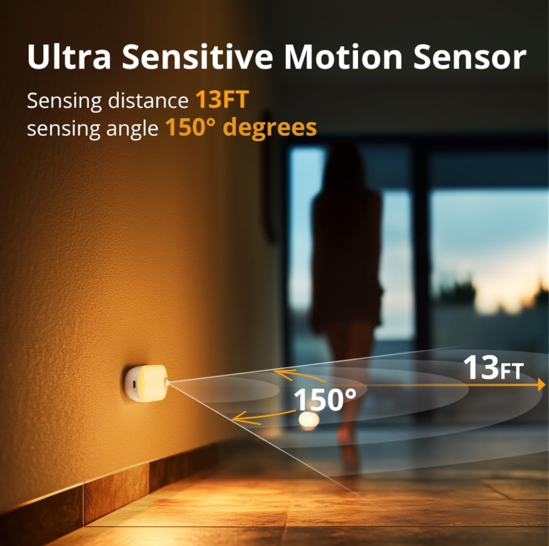 Lyridz Rechargeable Night Light with Motion Sensor, 1500mAh Battery Operated Nightlights, Stick-on LED Closet Light, 1-80LM Dimmable Brightness for Bathroom, Kitchen, Stairs, Hallway, 3 Packs