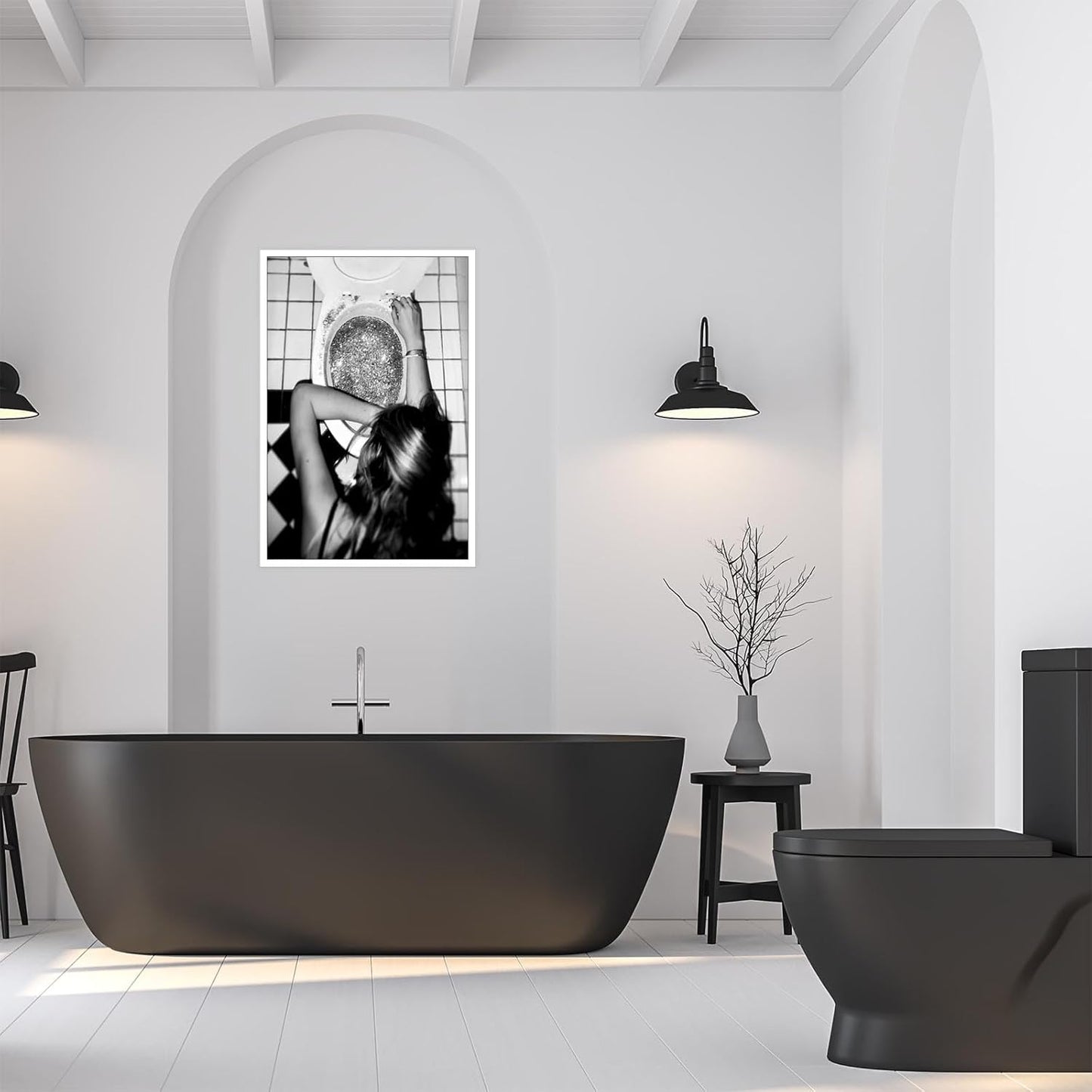 Liyark Funny Bathroom Wall Art Black and White posters Bar Disco Party prints painting Girls Bathroom Canvas wall art Funky aesthetics Teen Girl Bedroom wall decor for 12x16in Unframed