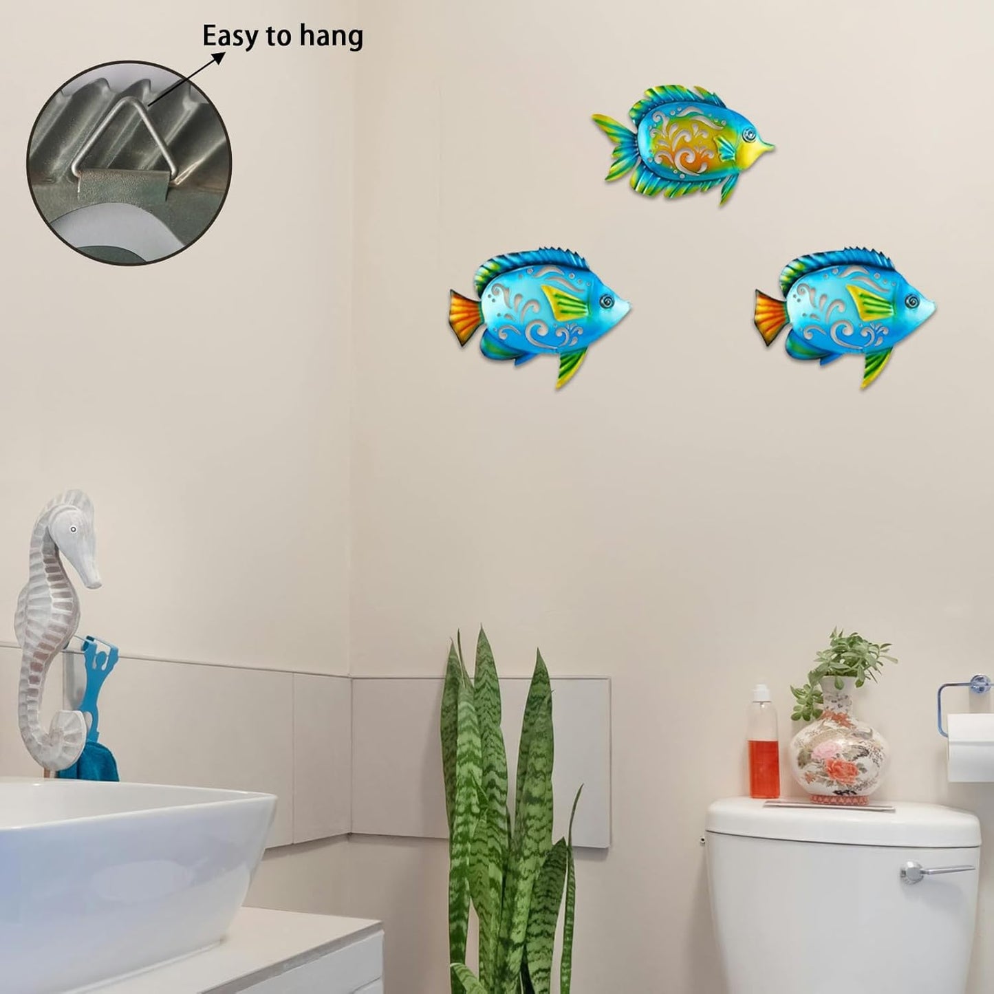 Metal Fish Wall Decor Coastal Ocean Sea Hanging Decorations Metal Fish Art Outdoor Wall Sculptures Garden Patio Fence Pool Decor