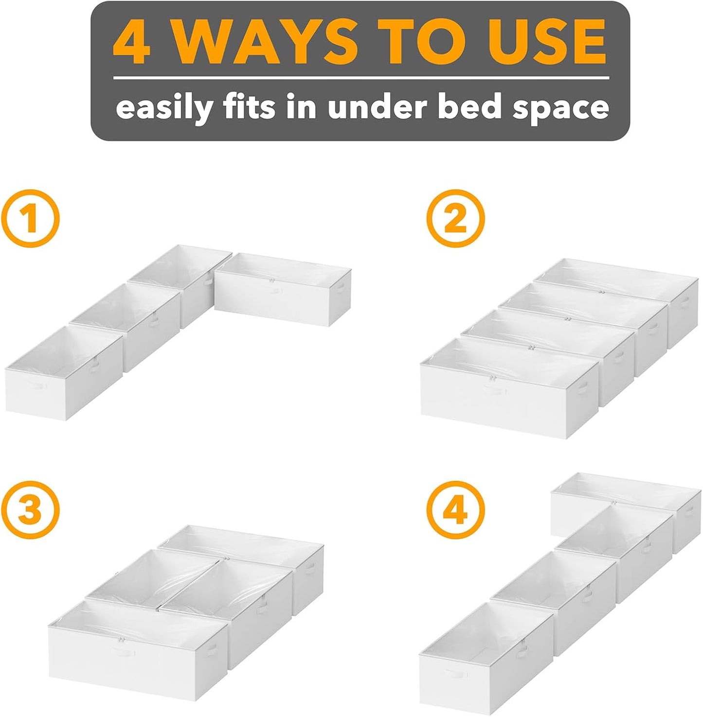 SpaceAid 4 Pack 10" High Under Bed Storage Containers, Large Underbed Storage Organizer Bins with Lids for Bedroom, Dorm, Clothes, Closet Organization, Bed Sheets and Blankets (White)