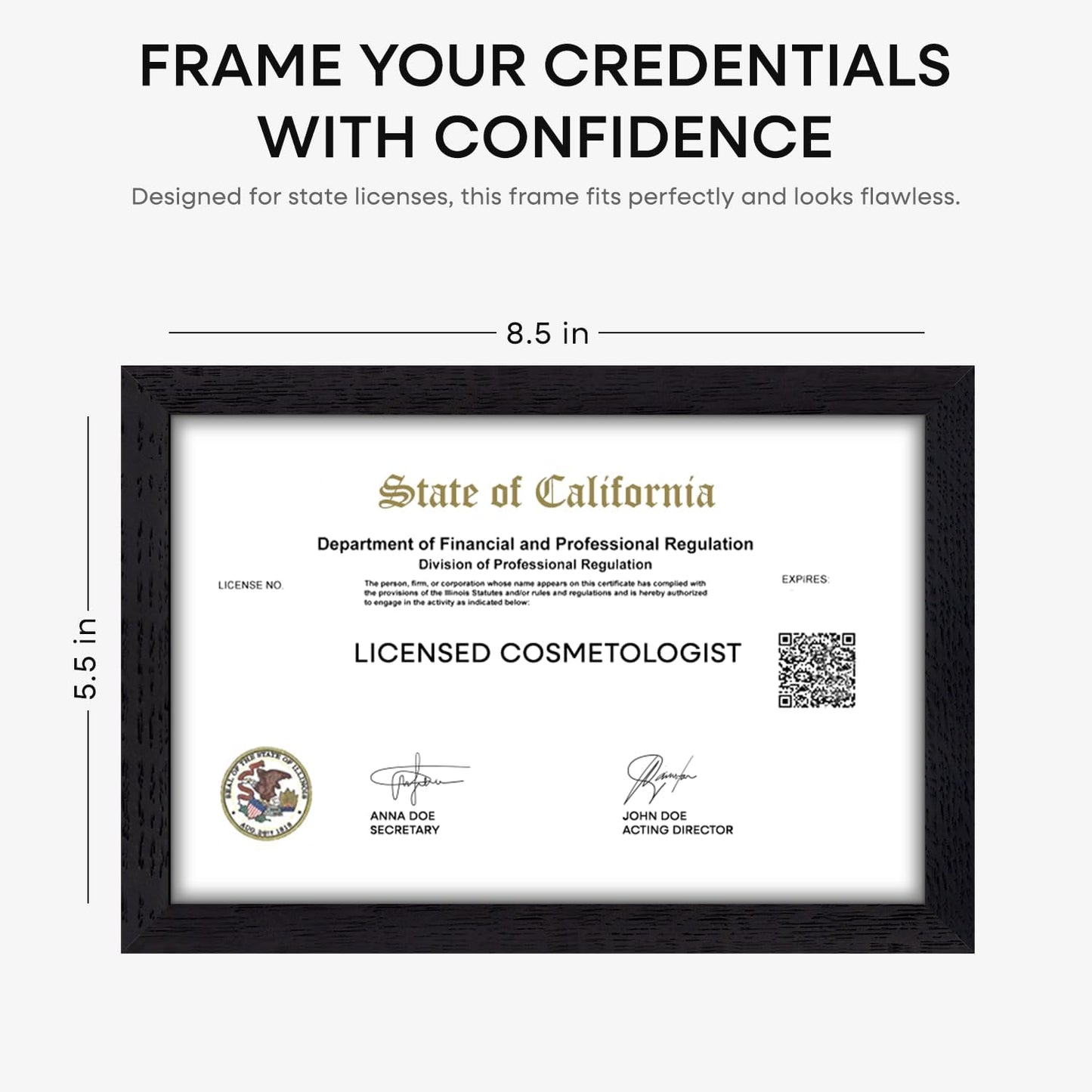 Homeforia 5.5x8.5 Business License Frame Black, High End Oak 5.5 by 8.5 Wood Certificate Frame, 8.5 x 5.5 Document Frame for Wall or Tabletop, Wooden Picture Frames, Tempered Glass, Wall Kit, Set of 1