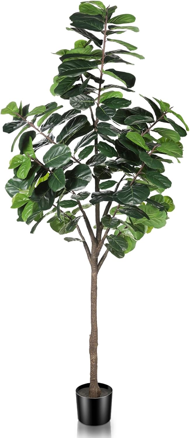 8ft(96in) Fiddle Leaf Fig Tree Artificial - Tall Faux Fiddle Leaf Fig Tree - Fake Fig Plant with Realistic Texture for Indoor Outdoor Modern Home House Office