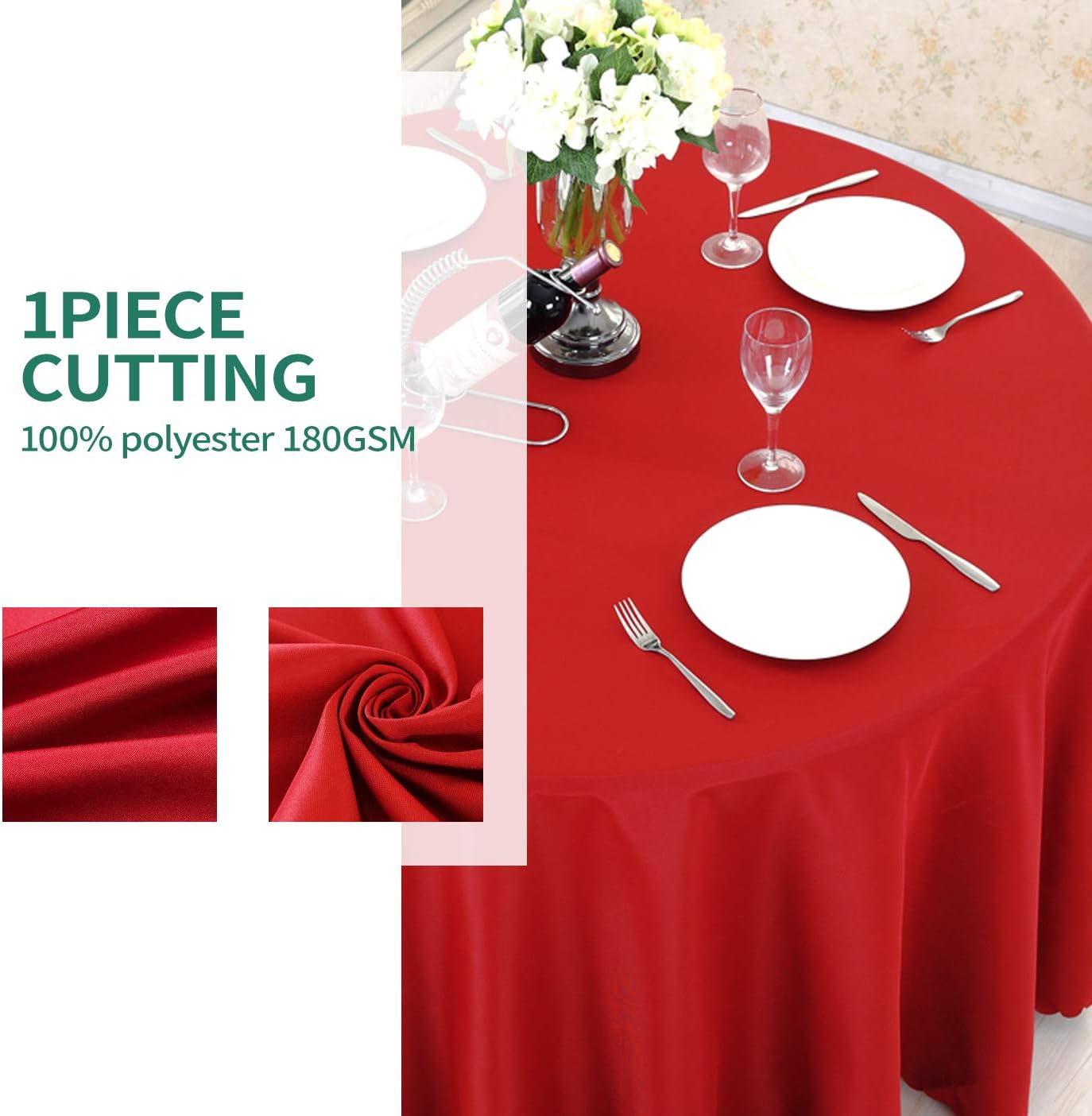 Surmente Red Tablecloth for Round Tables, 90-inch Round Table Cloths for Weddings, Banquets, or Restaurants