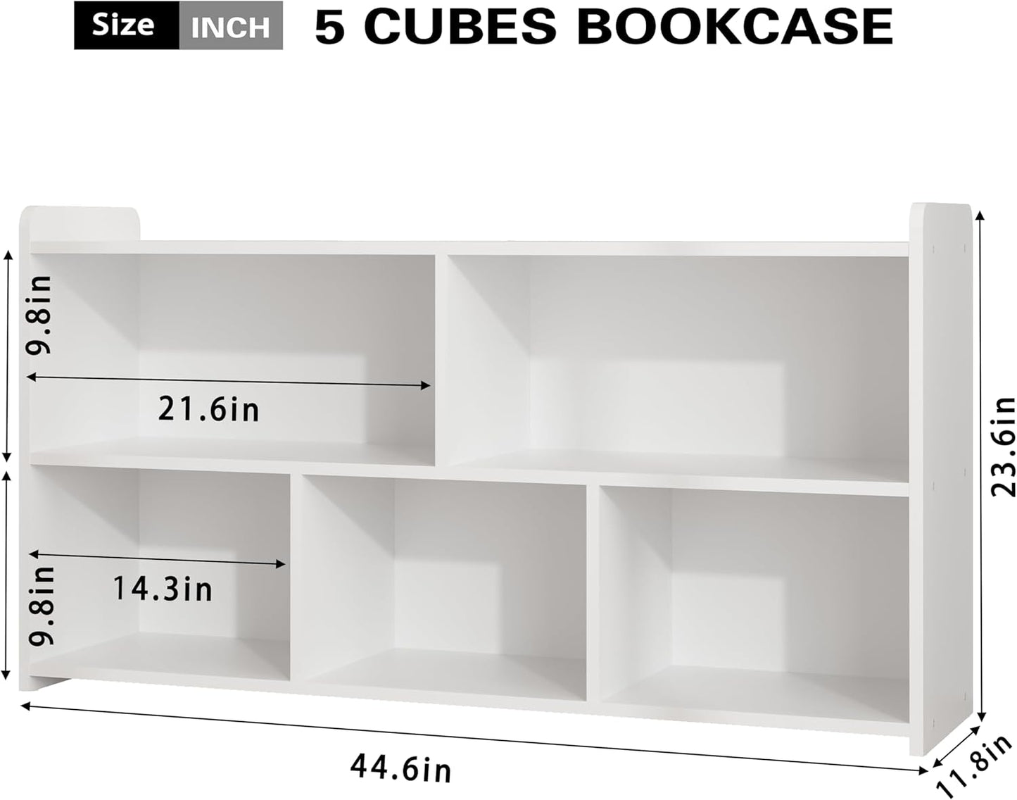 Book Shelf, 5 Cubes Storage Organizer, Open Shelf Wooden Bookcase, Freestanding White Bookshelf Cube Shelf for Bedroom, Living Room, Home Office