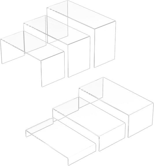 Acrylic Display Risers 6pcs, Clear Rectangular Display Organizer Stands, Acrylic Display for Funko Pop Figure, Desserts, Cupcake, Toys, Collectibles, Merchandises - 7.5''x8''x8.5''x9''x9.5''x10''