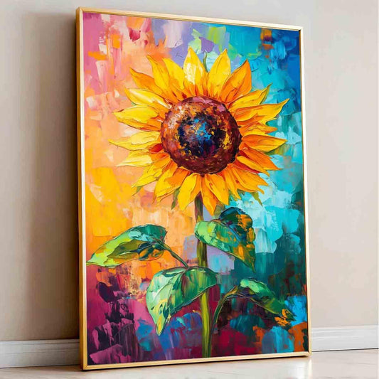 Sunflower Canvas Wall Art Abstract Floral Yellow Flower Picture Textured Flower Painting Field Landscape Wall Art Plant Farmhouse Floral Picture Modern Abstract Living Room Decor 16x24inch No Frame