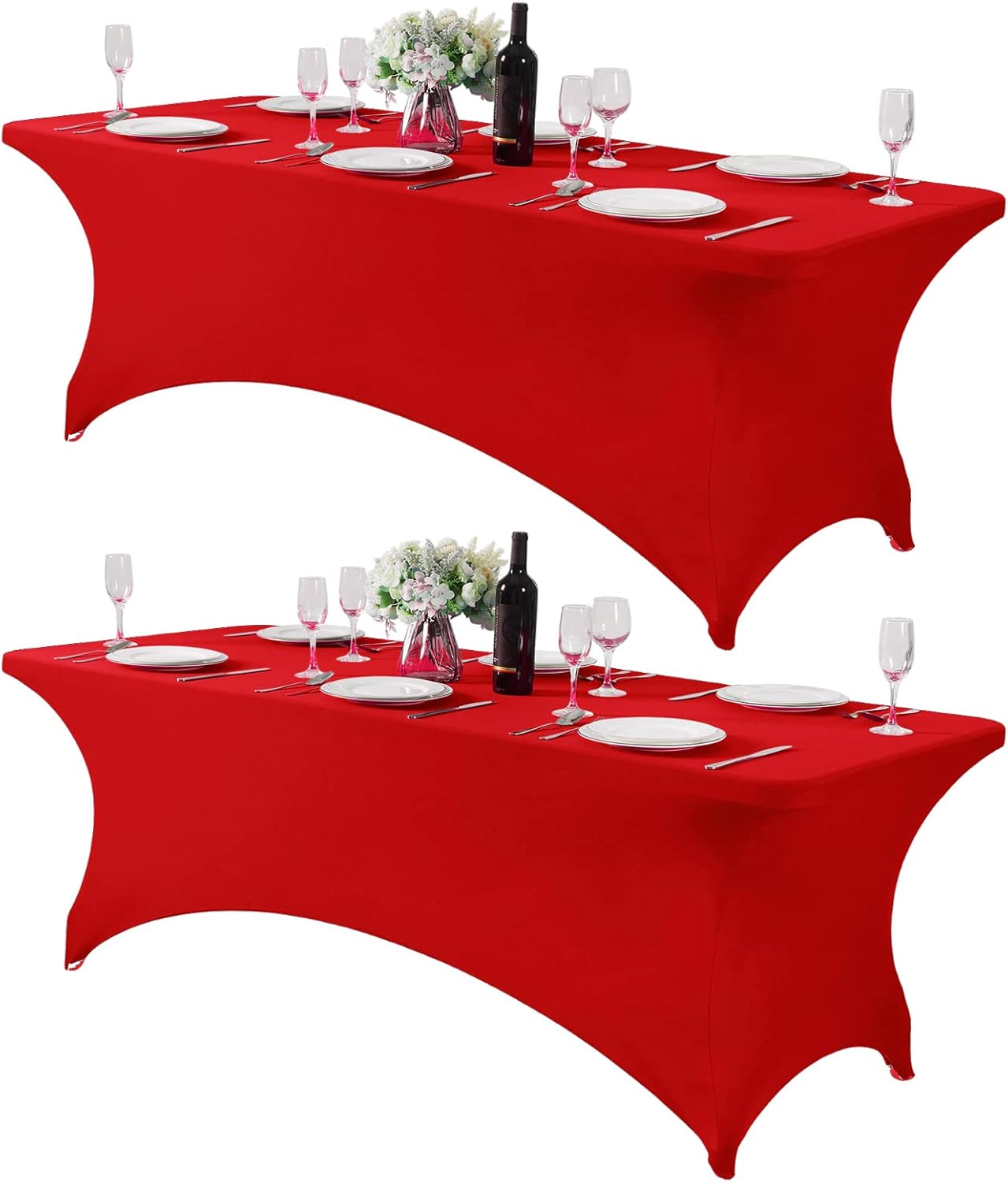 2Pack Spandex Table Cover for 8FT or 4ft or 6ft Table Universal Fitted Stretch Tablecloth for Party, Banquet, Wedding and Events-Red