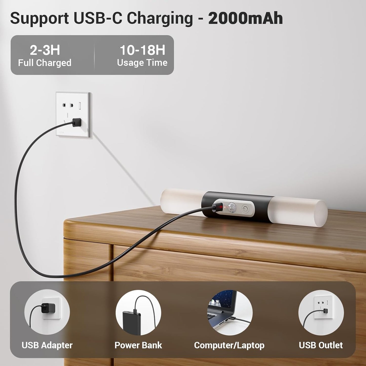 Motion Sensor Wall Lights with Remote Control, LED Rechargeable Battery Operated Wall Sconces Set of Two for Bedroom, Indoor Wireless Wall Lamps for Living Room, Hallway, Stair, Black 2 Pack