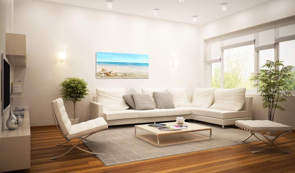 DZL Art S73950 Beach Picture Decor Ocean Painting Canvas Wall Art Prints of Starfish and Seashell on Sandy Seaside Ready to Hang for Living Room Bedroom Office Wall Decor Home Decoration