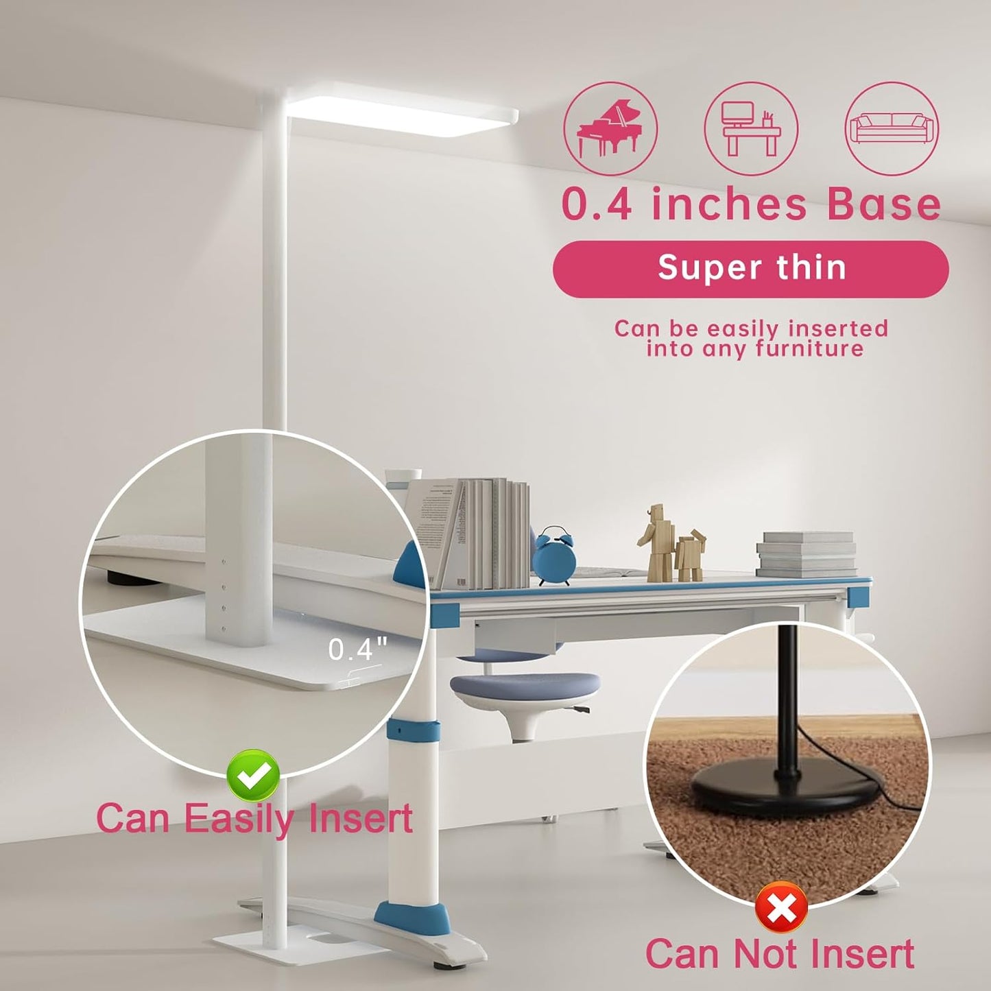 LED Floor Lamp 78ines Tall Floor Lamp 80W White Mordern Office Standing Lights Eye-Care Reading Lamps for Living Room Study Bedroom 4000K Daylight